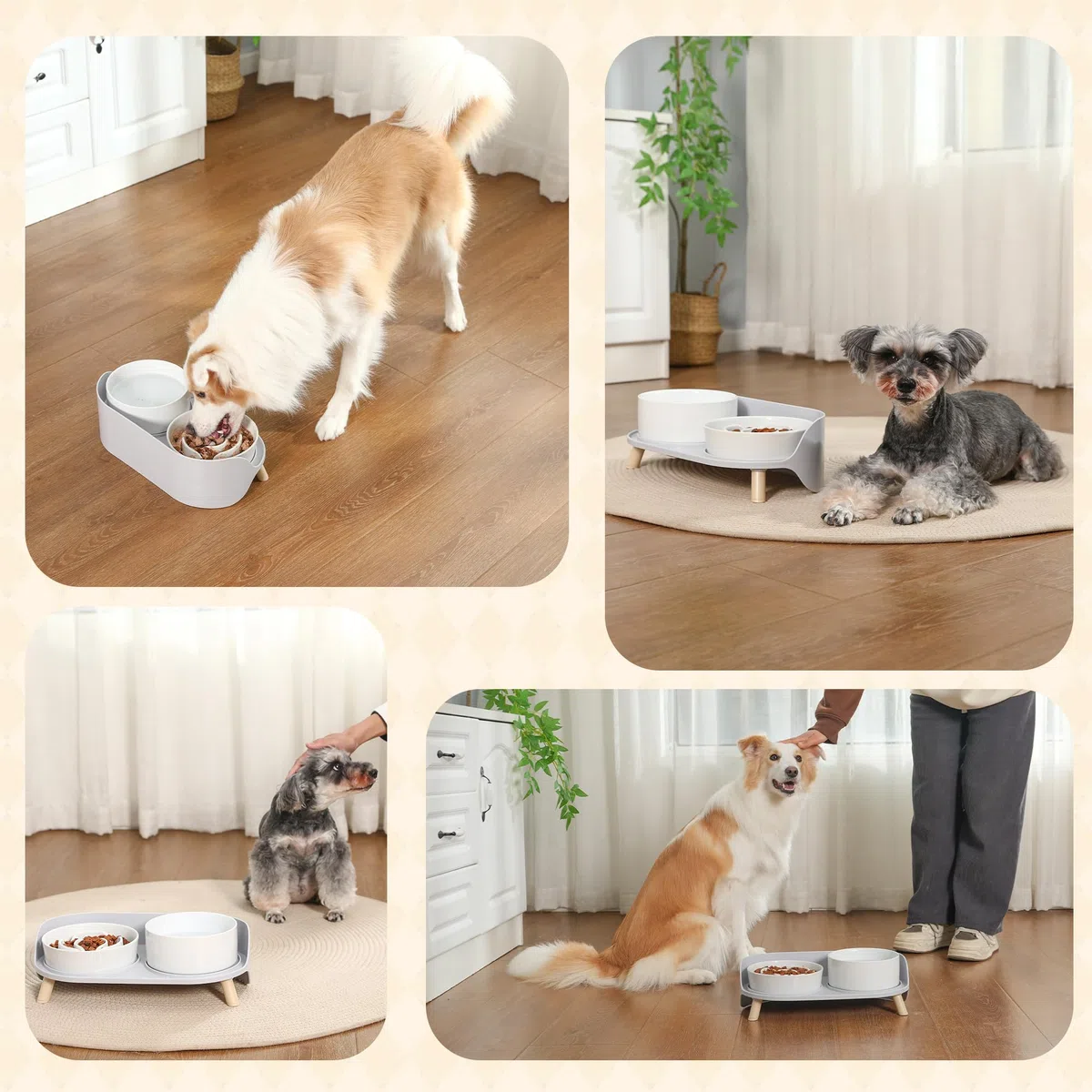 Gamelle Chien Anti-glouton surélevée Set - gamelles céramique avec Support Plastique antidérapant - Bol Alimentation Lente et Bol d’Eau pour Chiens de Petite et Moyenne Taille