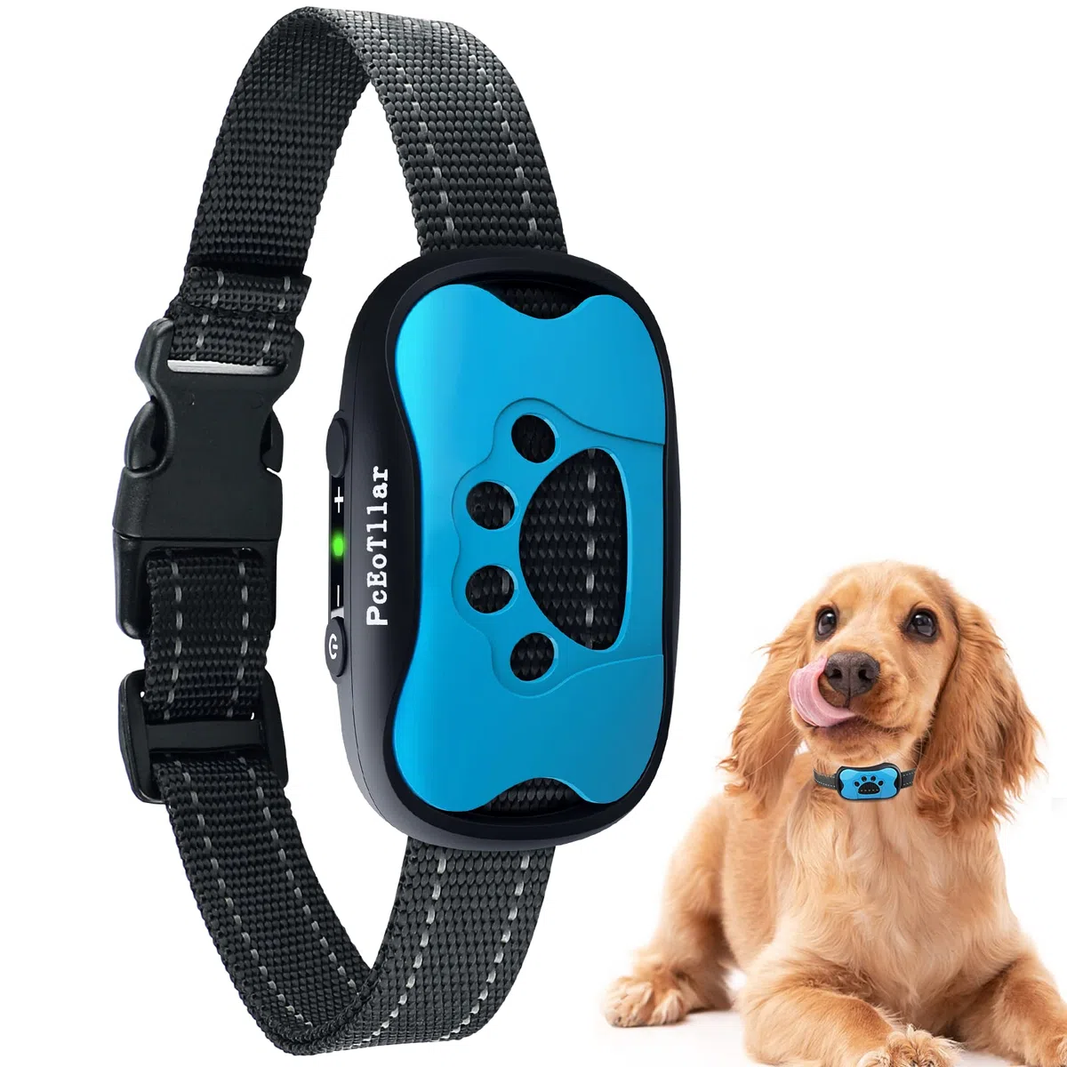 PcEoTllar Rechargeable Collier Anti aboiement Chien pour Petit Moyen Grand Chien, Intelligente Collier Dressage avec 2 Modes Vibration et Son 7 Niveaux de Sensibilité, Bleu