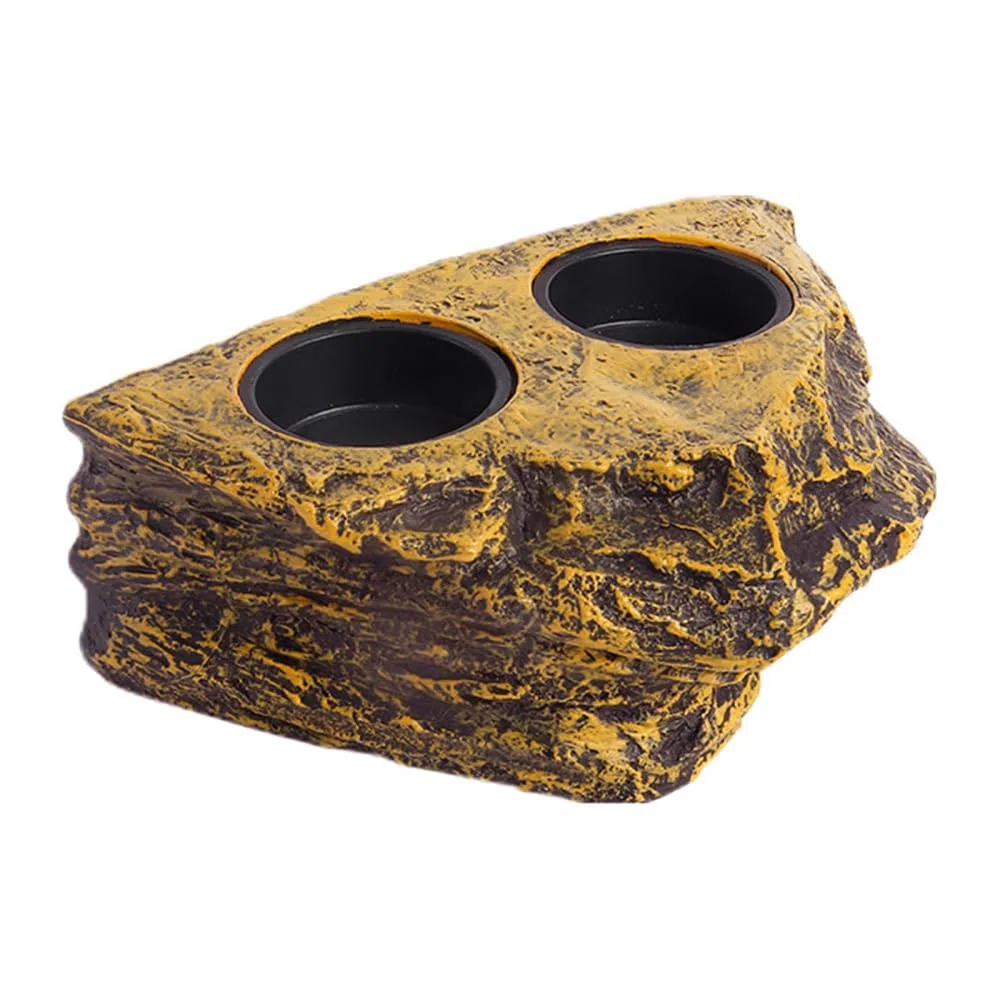 MiOYOOW Mangeoire Magnétique pour Reptiles, Récipient à Eau Ou Nourriture Décoratif Pierre, Bol d'alimentation Double Détachable, pour Grenouille, Tortue, Lézard, Serpent, Reptile, Gecko