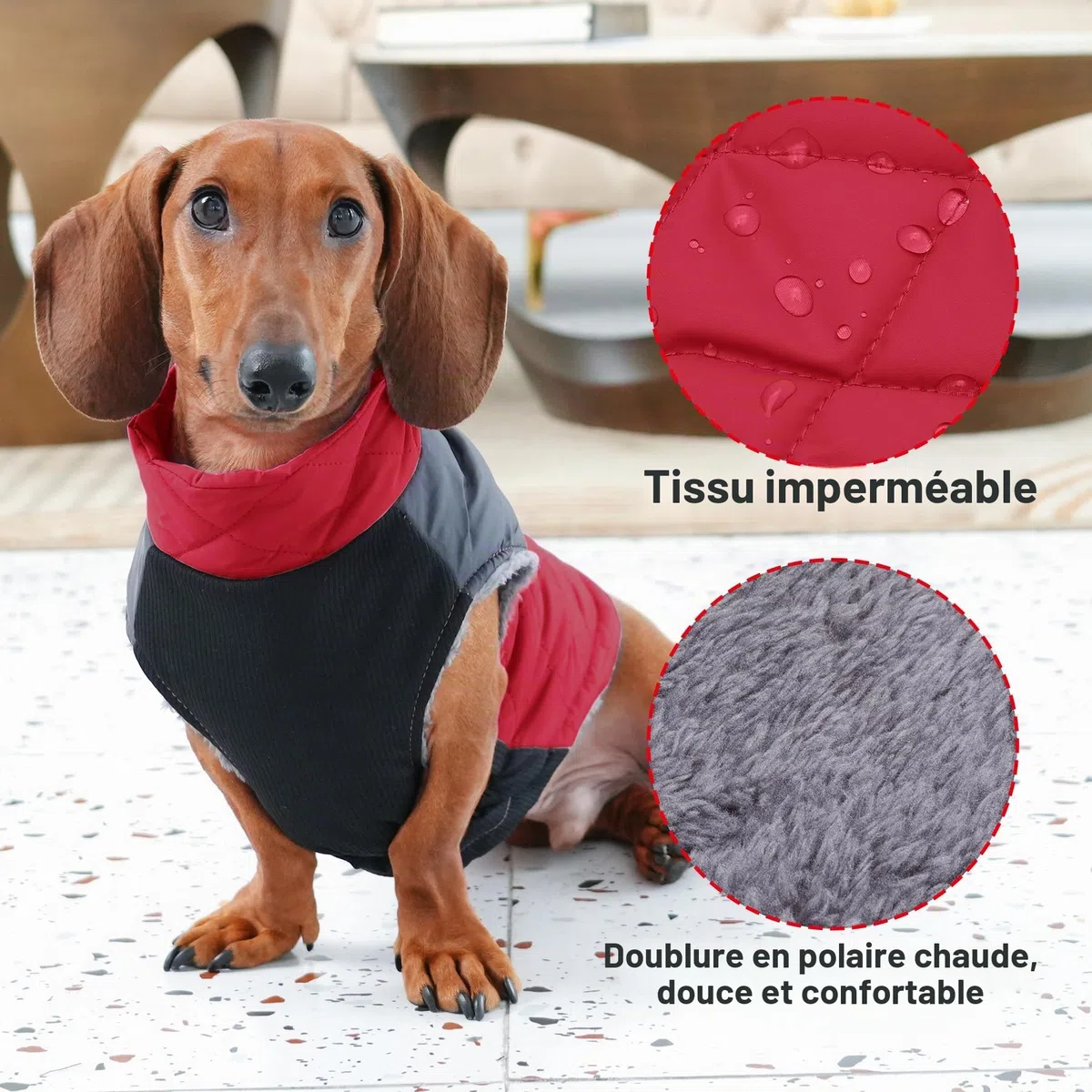 JoyDaog Manteau chaud en polaire pour petits chiens, veste imperméable avec anneaux en D, pour les hivers froids, rouge, taille XS
