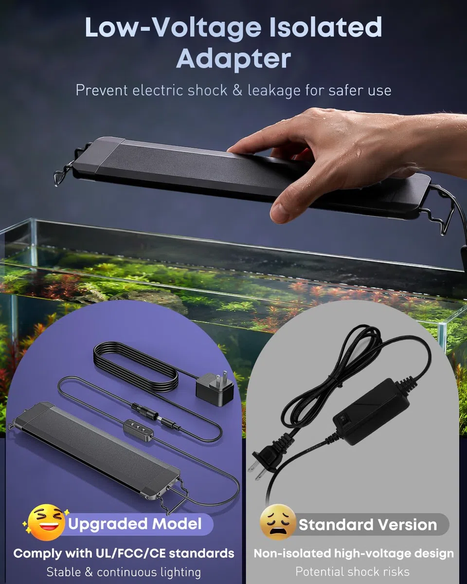 Pawfly Lampe d'aquarium pour plantes, 11 W lumière pour aquarium, spectre complet pour bacs de 30 à 45 cm, lampe LED extensible avec modes jour/nuit & luminosité réglable pour eau douce