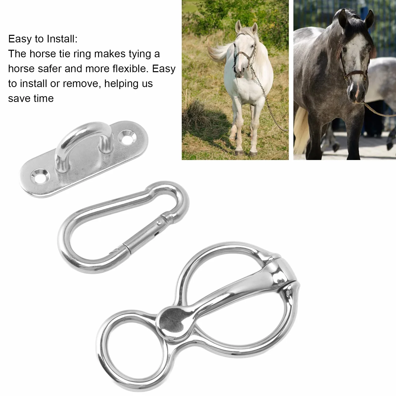 Anneau d'attache de Cheval, Anneau d'attache en Acier Inoxydable Robuste pour Chevaux Empêchant Les Chevaux de Reculer, Anneau d'attache de Cheval avec Boulons à œil Fournitures