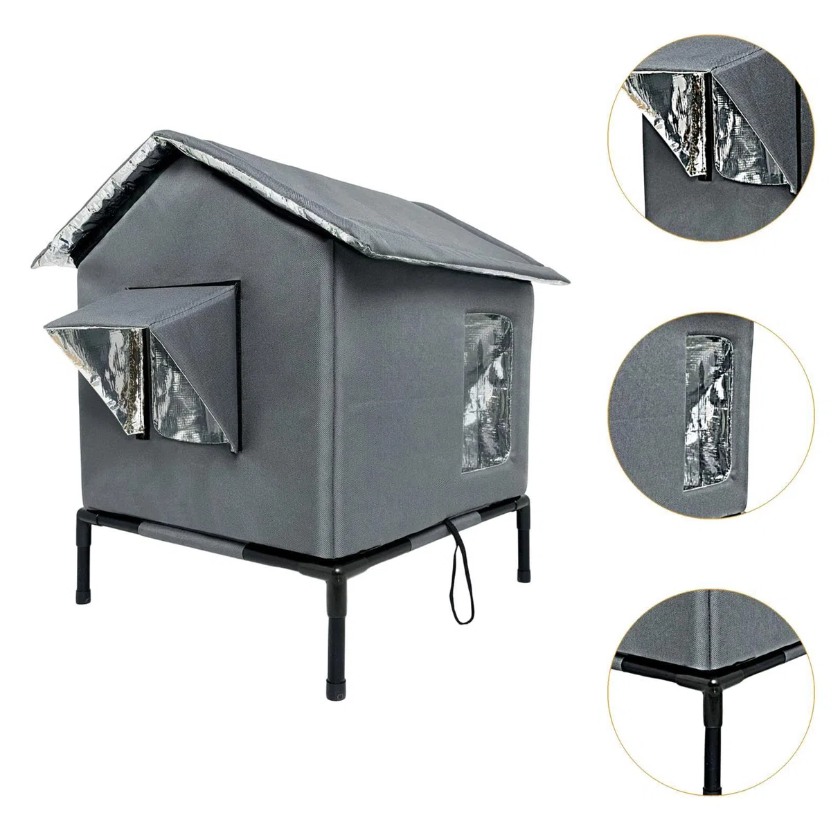 Niche pour Chat d'extérieur, abri Portable et étanche avec Support surélevé pour Porche ou Grange, Gris Foncé, L
