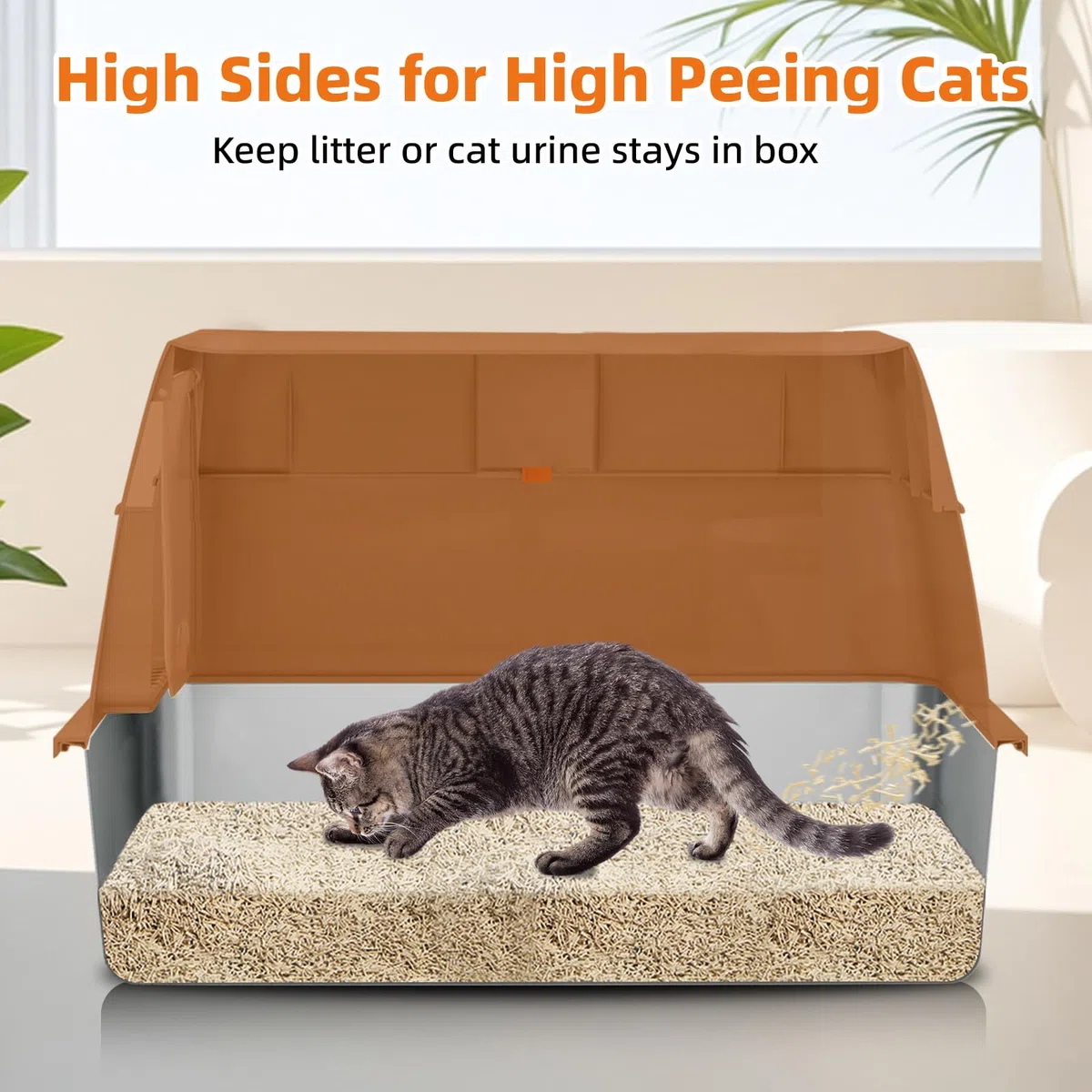 Bac à litière fermé en acier inoxydable pour chat avec couvercle, bac à litière extra grand pour chats de grande taille, bac à litière en métal à côtés hauts avec pelle, contrôle des odeurs