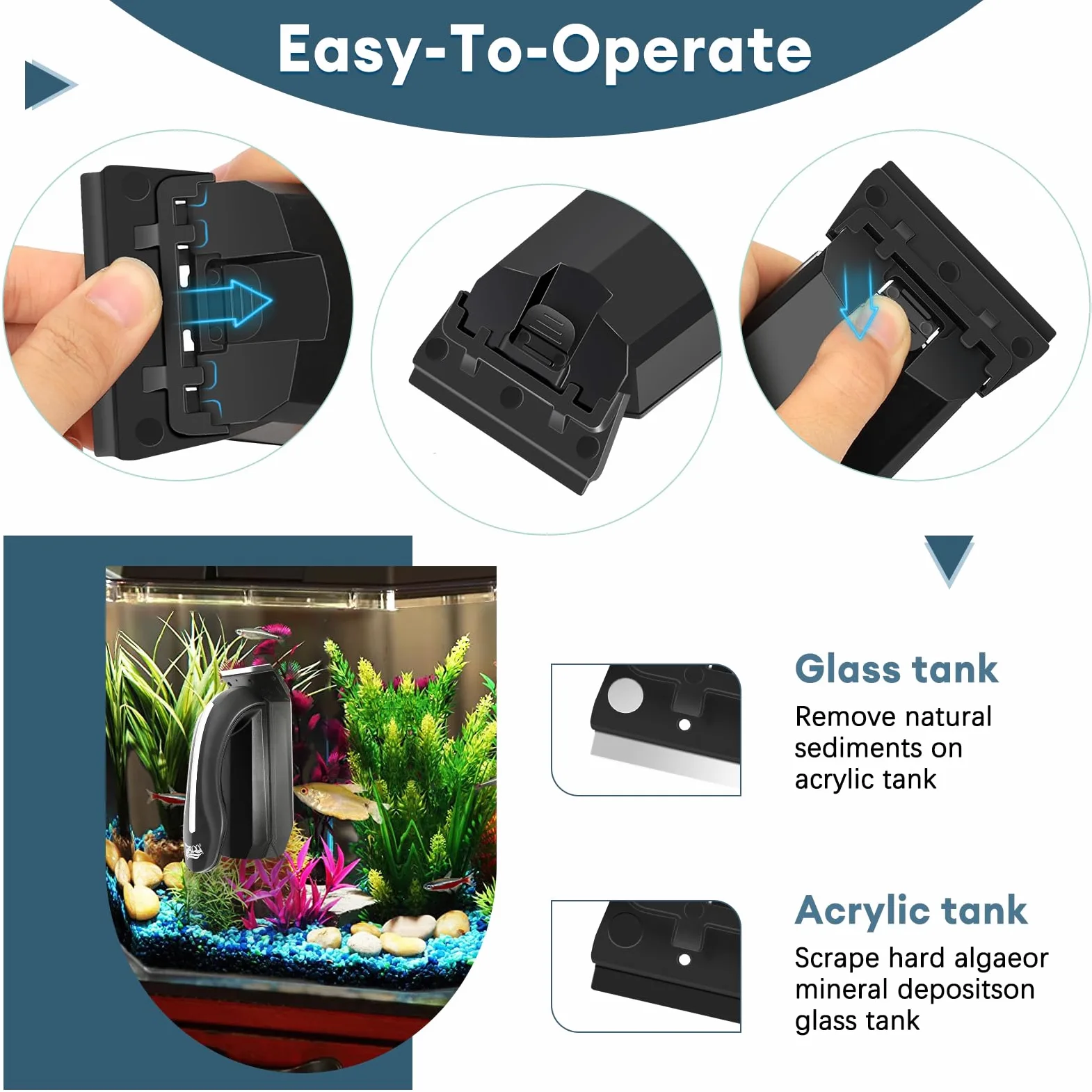AQQA Aimant Aquarium Nettoyage, Brosse Aquarium Nettoyage Vitre, Brosse Magnétique pour Aquariums avec Grattoir pour Les Aquariums d'une épaisseur Maximale de 2.5 cm
