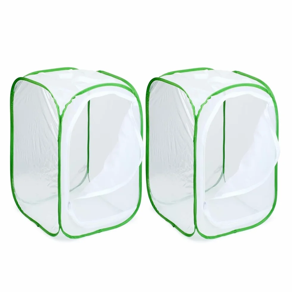Paquet de 2 Cages D'Habitat pour Insectes et Papillons Terrarium -Up Butterfly Enclosure (2 X 15,7 X 15,7 X 23,6 Pouces) Facile à Utiliser Blanc + Vert