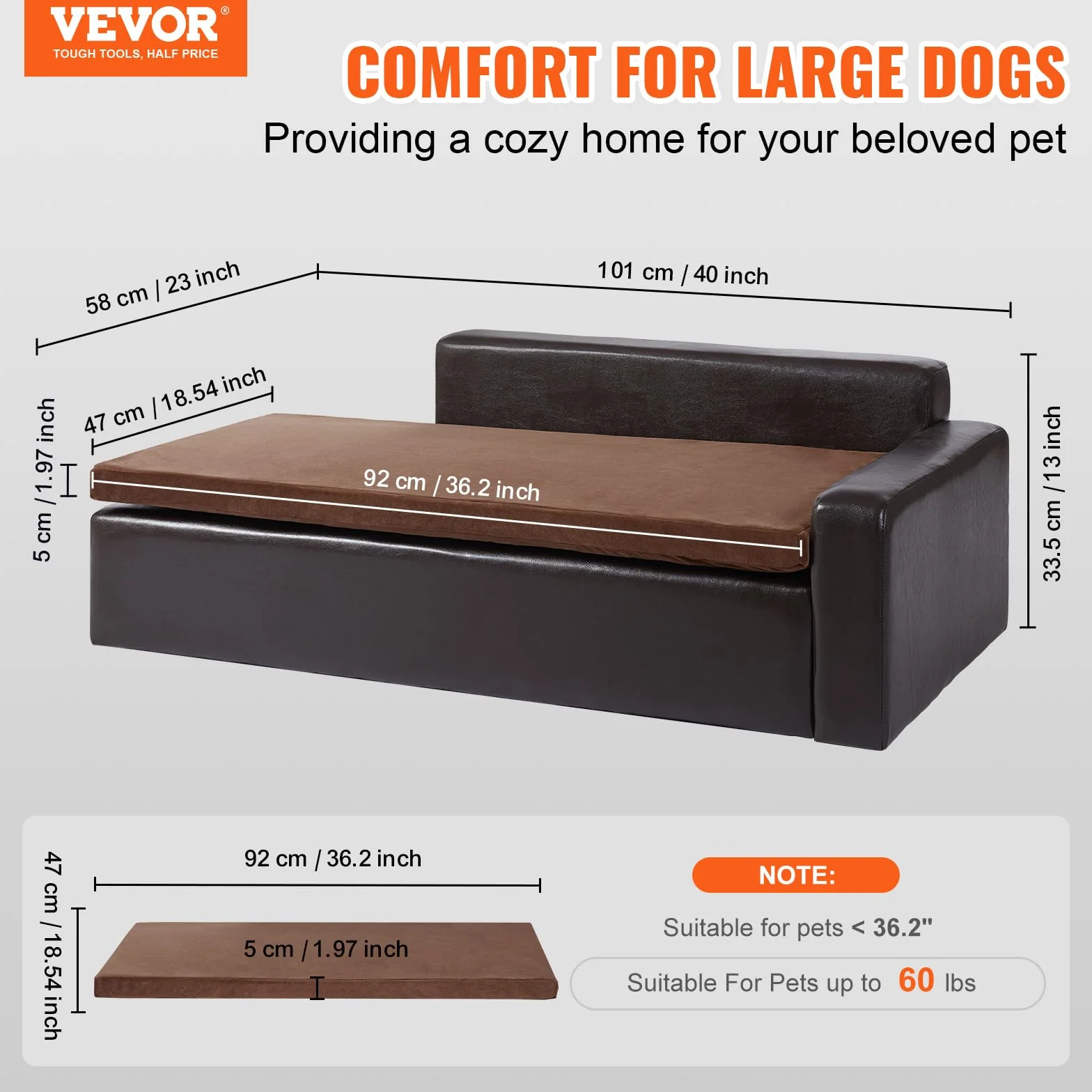 VEVOR Canapé pour Animaux de Compagnie, canapé-lit pour Chiens et Chats de Grande Taille, canapé en Cuir Souple pour Chien, capacité de Charge 50 kg, canapé Repos Confortable pour Animaux domestiques