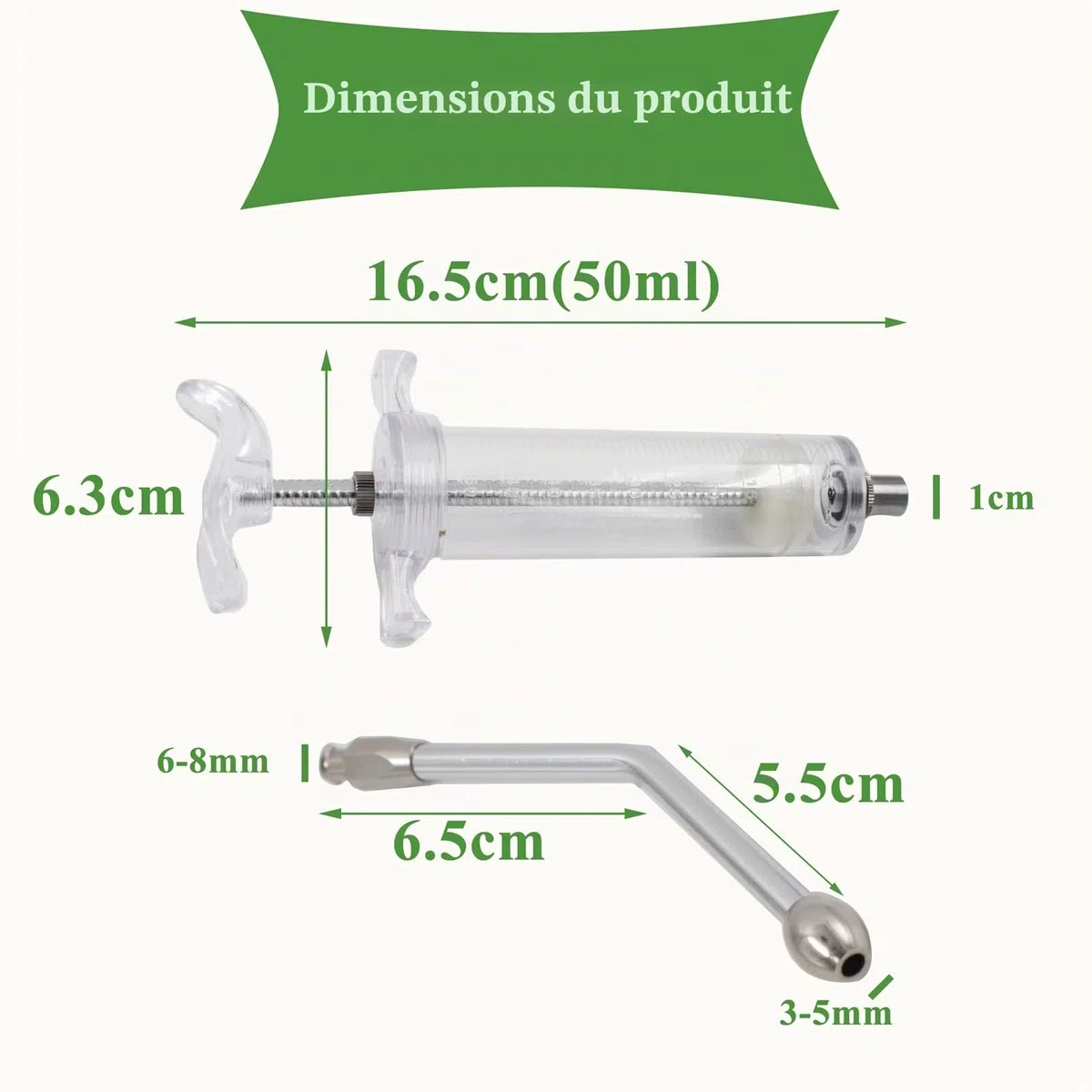 Cuyacili 50ml Seringue pour Animaux de Compagnie en Métal avec Tube Médecine Distributeur Pet Pill Dispenser Réutilisable pour Chat Chien Oiseau