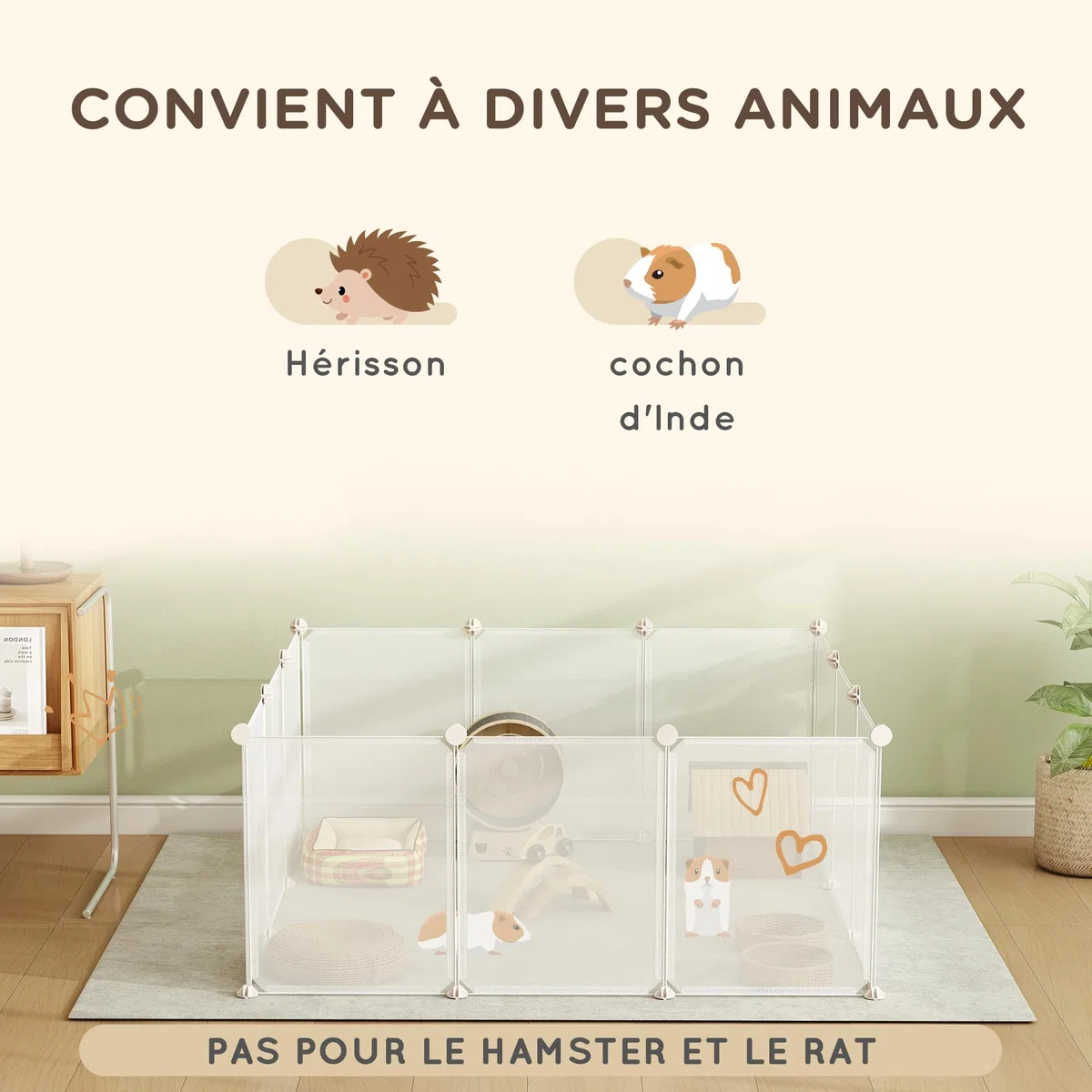 PawHut Enclos Parc modulable pour Petits Animaux 12 Panneaux pour Chiot, Cochon 105 x 105 x 45 cm Blanc