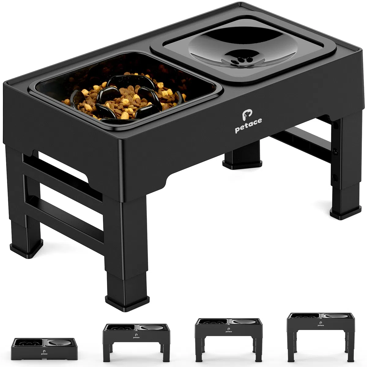 Gamelles Surélevées de 4 Hauteurs Ajustables, Support avec Gamelle Anti-Glouton et Gamelle Eau Anti-Éclaboussure pour Chien de Taille Moyenne et Grande