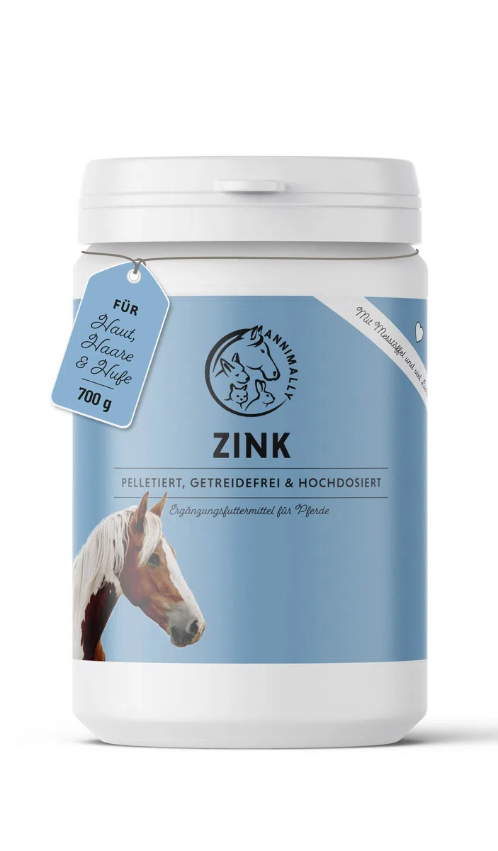 Annimally Zinc pour Chevaux - Pellets de Zinc (700g) Haute Dose avec Cumin Noir, zéolite, Sainfoin et levure de bière pour la Peau, Les Poils et Les Sabots