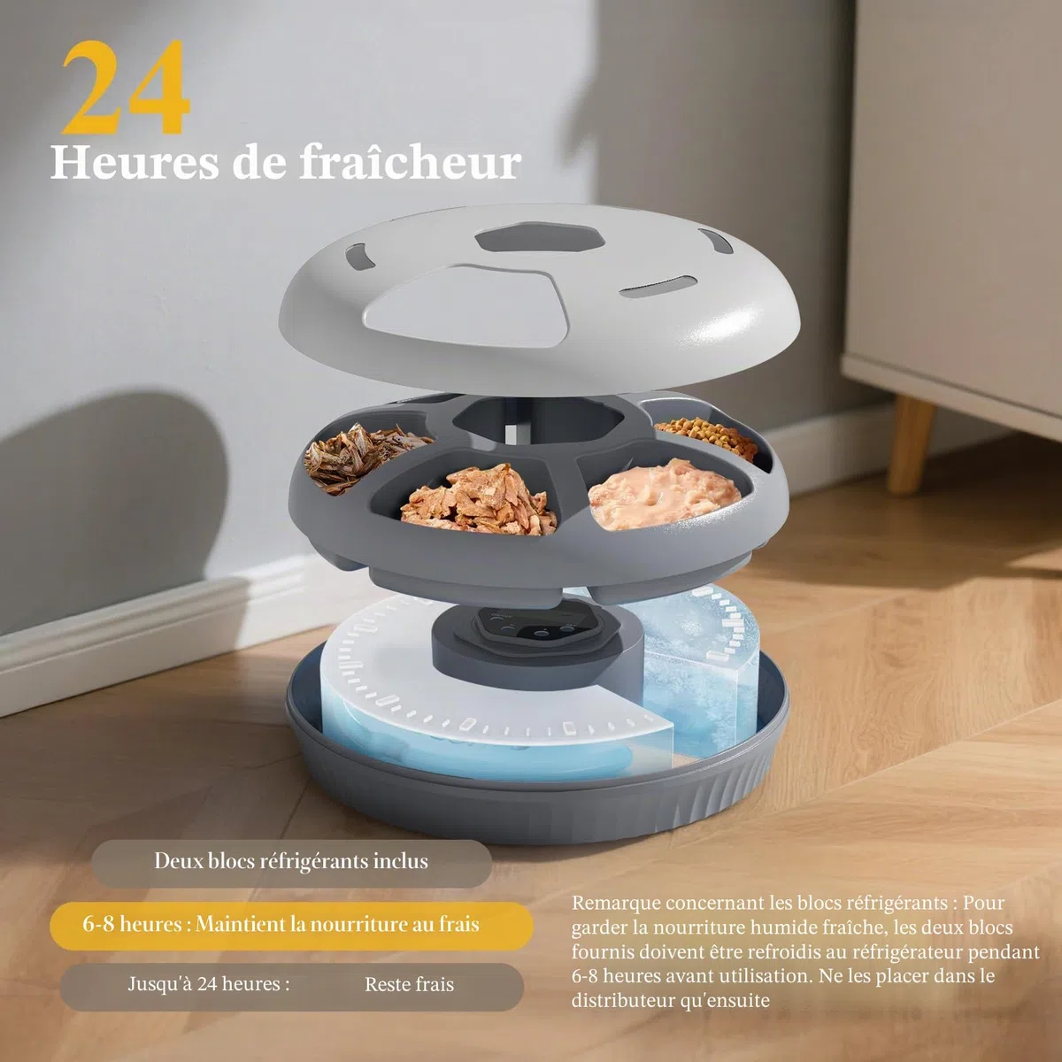 Zyncove Distributeur Automatique de Nourriture Humide pour Chat avec Refroidissement : Distributeur Automatique Humide pour Chats, Alimentation Automatique pour Chats à Piles – 6 Repas pour Animaux