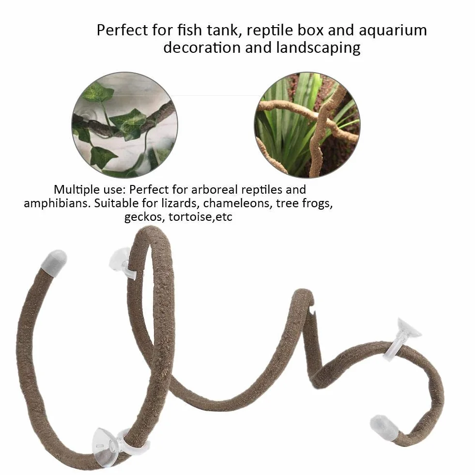 Vigne Artificielle Décorative avec Ventouses, Branche Grimpante pour Terrarium, Habitat de Reptile, Rotin Escalade, Large