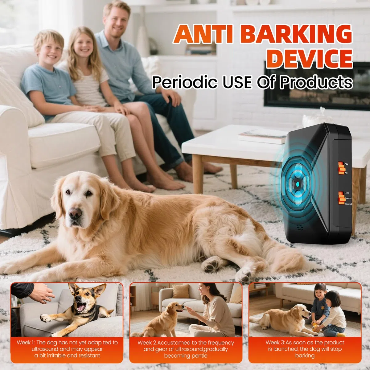 Ultrasons pour chiens, 3 niveaux de fréquence réglables Anti-aboiement pour chien, sifflet à ultrasons pour chiens d'intérieur et d'extérieur, anti-aboiement + chiens grands, moyens et petits (noir)