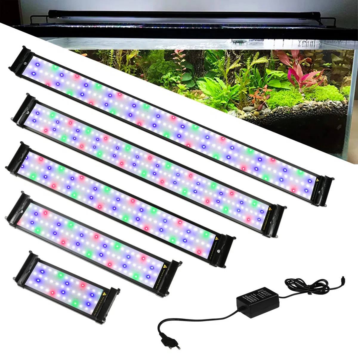 Eclairage d'aquarium LED RVB, 10W, minuterie réglable, luminosité réglable, support extensible pour aquariums 30-45cm