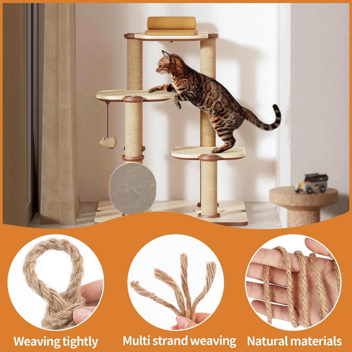 Corde en sisal naturel de 100 m pour arbre à chat - 6 mm - Corde de rechange spéciale pour le bricolage, le bricolage, la décoration de jardin, corde de chanvre