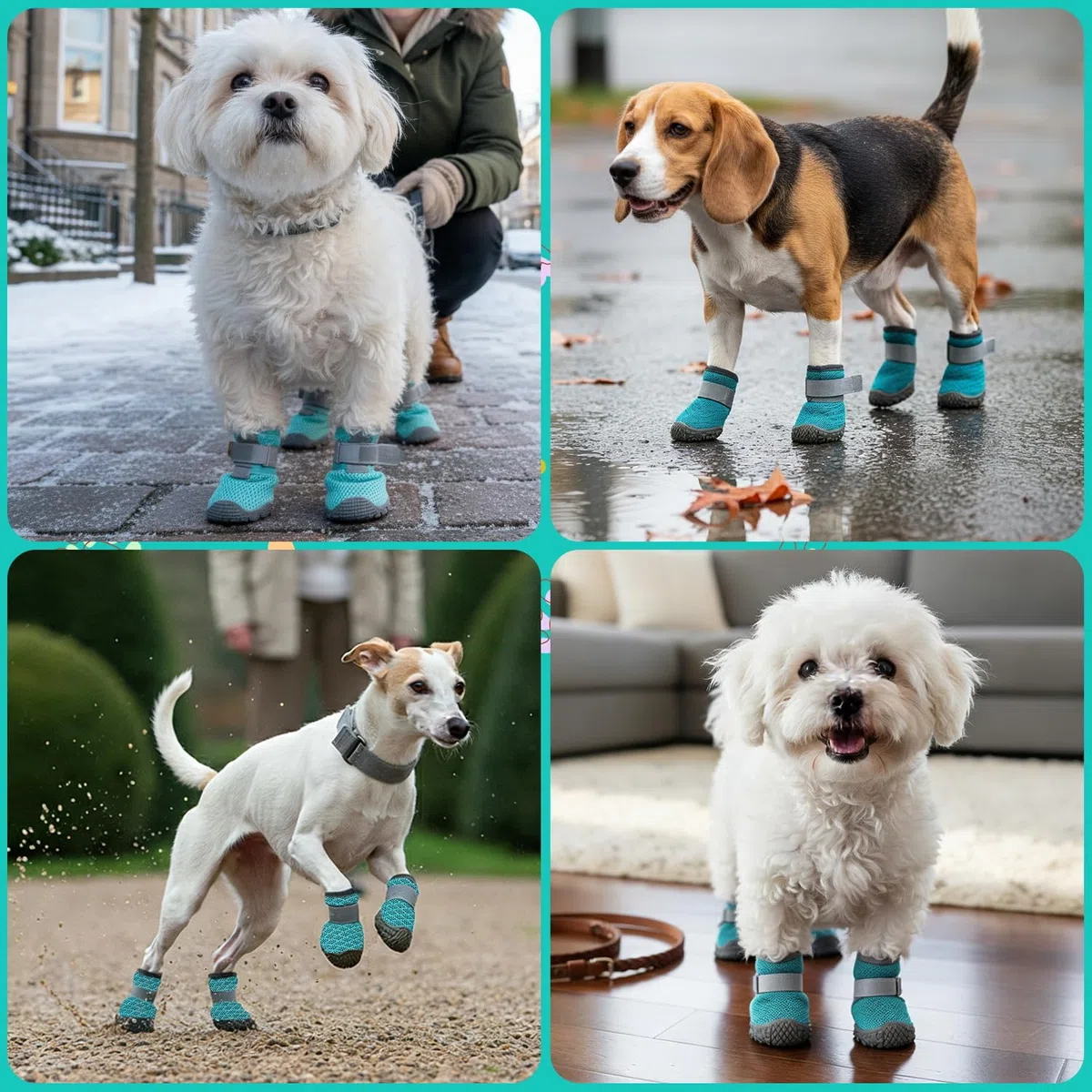 Bottes pour Petits Chiens (4 pcs), Protecteurs de Pattes en Maille Légère pour Chiens XS jusqu'à 12kg, Chaussures Antidérapantes Réglables pour Balades & Pattes Blessées (Bleu)