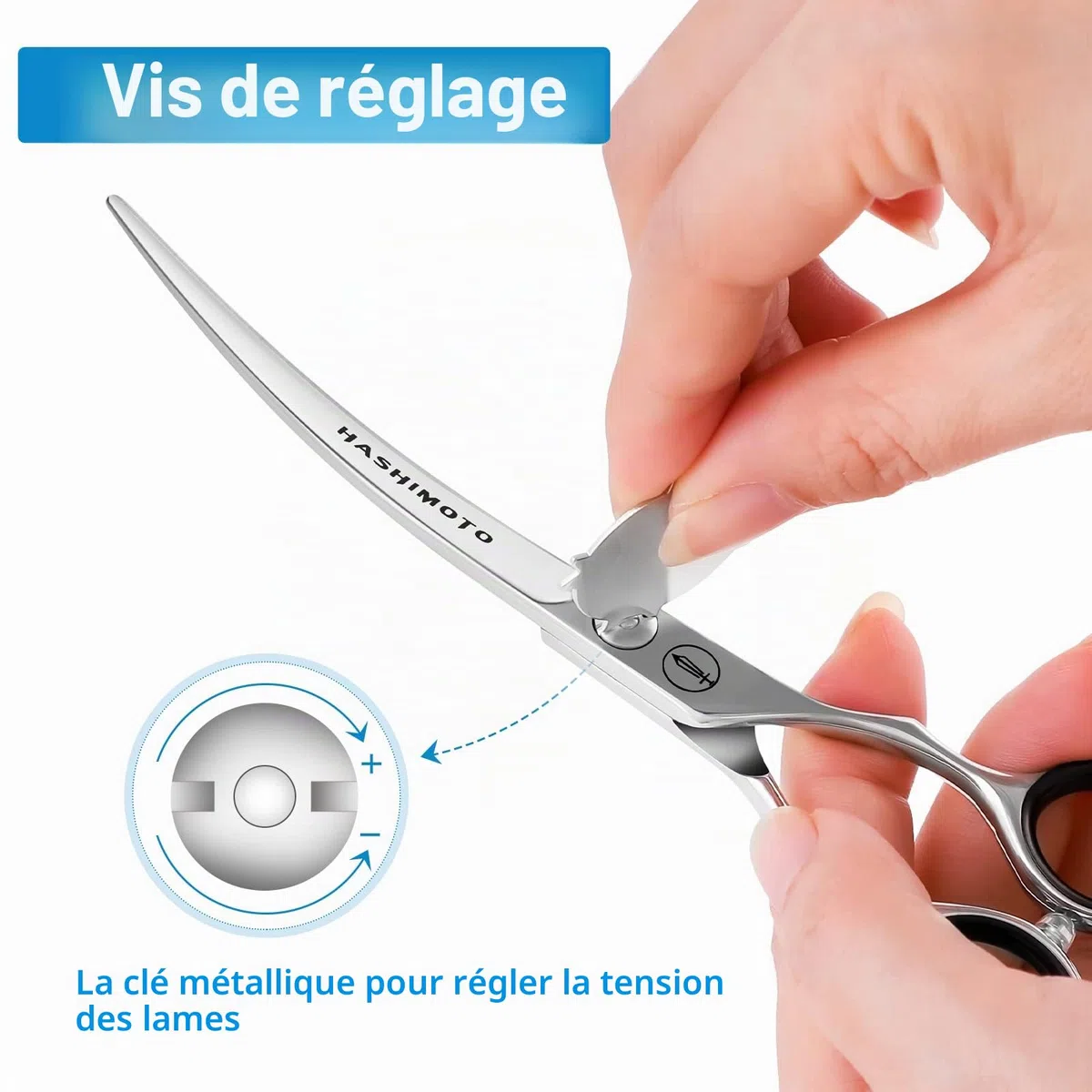 HASHIMOTO Ciseaux de toilettage pour chiens, 6.5 pouces, lames courbes à 30 degrés, poids léger, ciseaux pour animaux de compagnie pour couper le visage et les pattes.