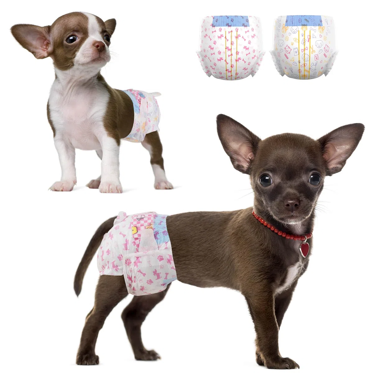 Dono Lot de 48 couches pour chien femelle, super absorbantes, indicateur d'humidité, XS (20,3 à 35,6 cm), os rose, chiennes femelles