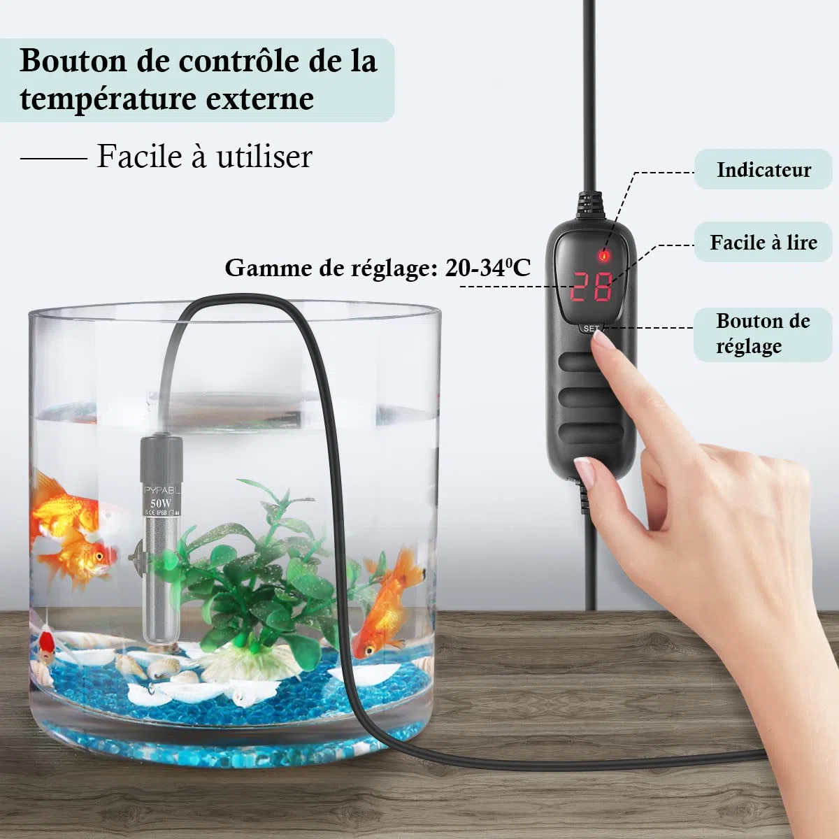 Chauffage Submersible pour Aquarium, 25W 50W 100W 300W Mini Chauffage d'Aquarium avec Régulateur de Température Externe, pour Chauffage d'Aquarium de Poissons et de Tortues 3-300L