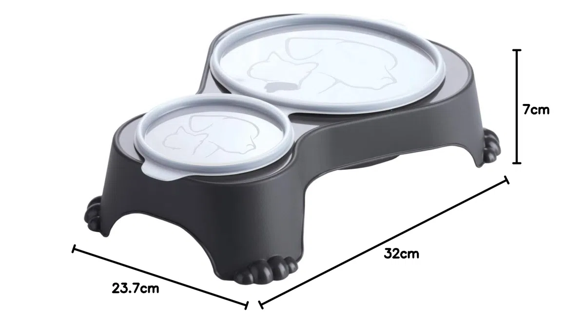 Rotho MyPet Sally Double Bol d'alimentation avec Couvercle, Plastique (PP) sans BPA, Anthracite, 1l + 0.28l (32.0 x 23.7 x 7.0 cm) (Lot de 2)