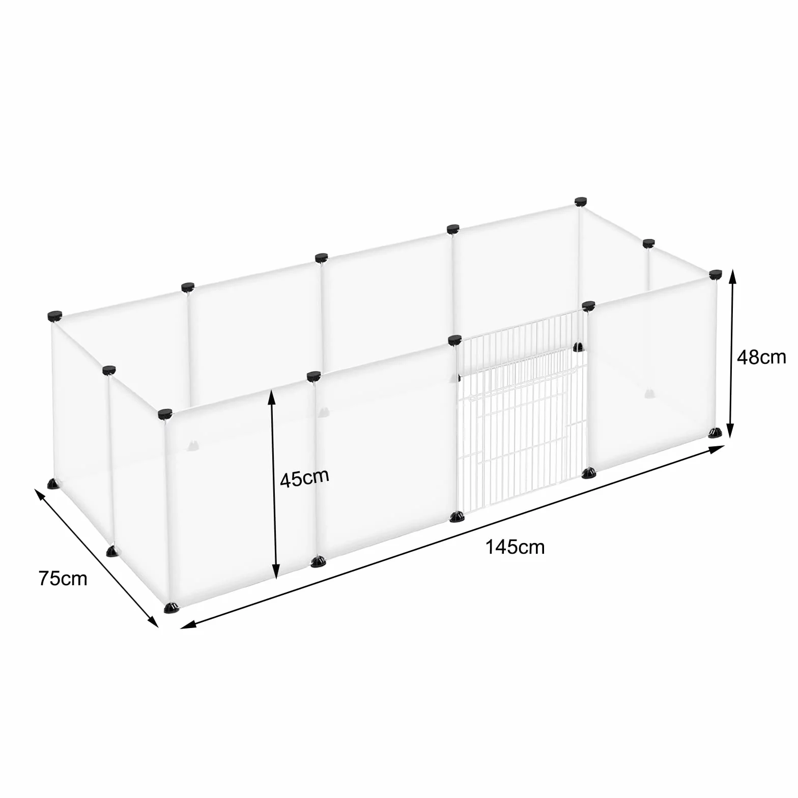 YRHome Enclos pour animaux de compagnie avec grille pour lapins, cochons d'Inde et hamsters - 12 panneaux avec portes - Blanc - 145x75x48cm