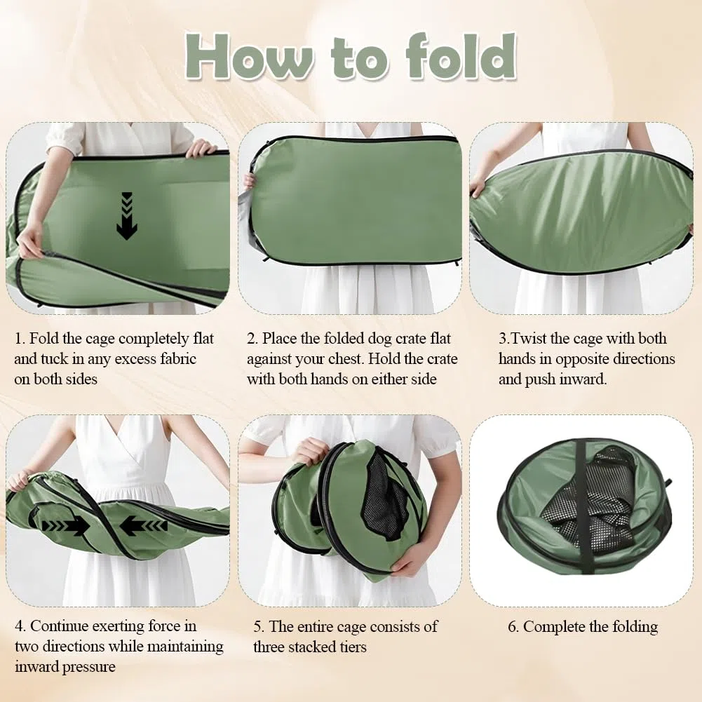 Boîte de transport pliable pour chien et chat jusqu'à 29,5 kg (94 x 53 x 53 cm), robuste, pliable, avec double portes et ceinture de sécurité, refuge portable pour les voyages (vert)