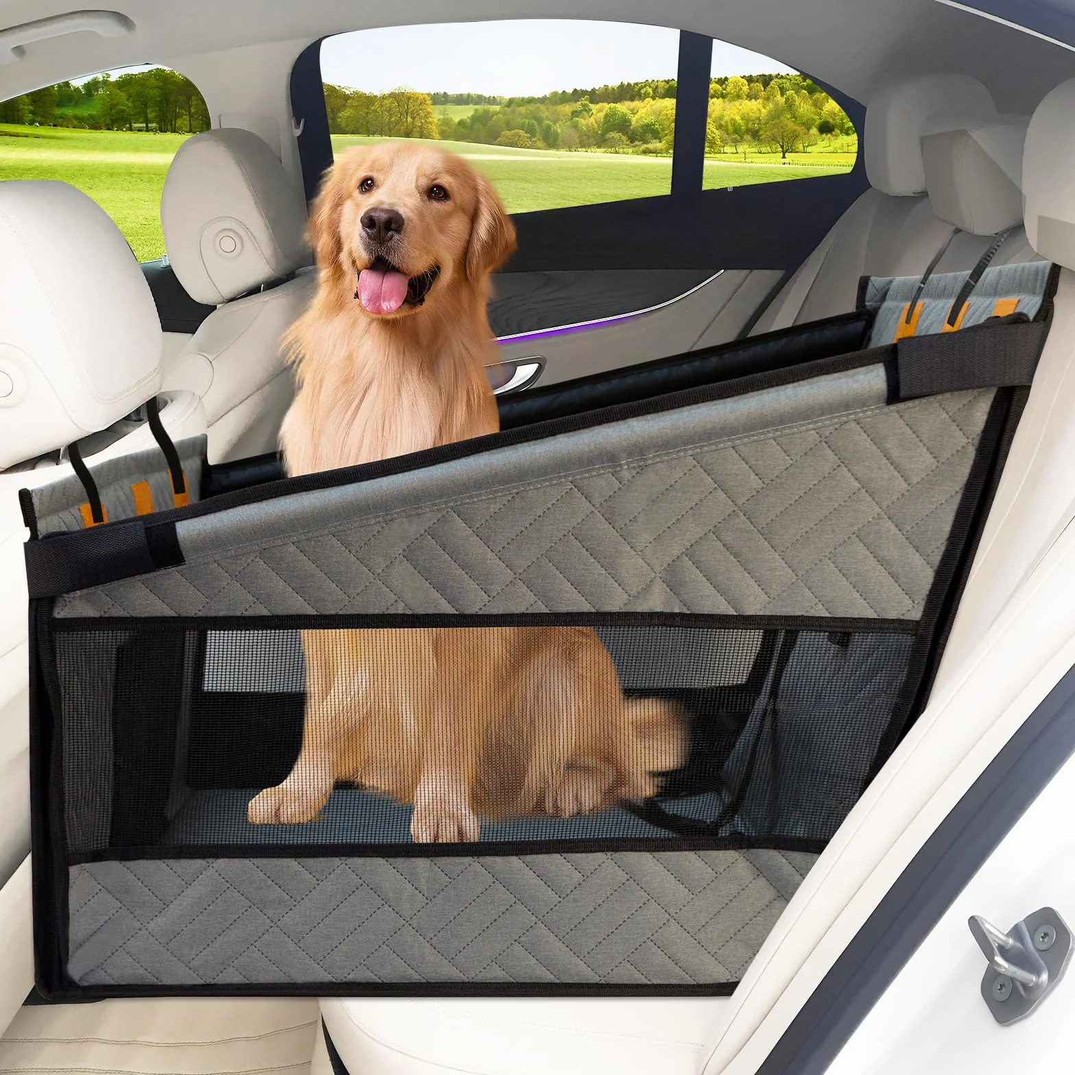 LIROPAU Siège auto extra stable pour chien - Renforcé - Pour chiens de taille moyenne et grande - Imperméable - Siège auto antidérapant pour animaux - Résistant aux rayures - Avec 3 sangles de