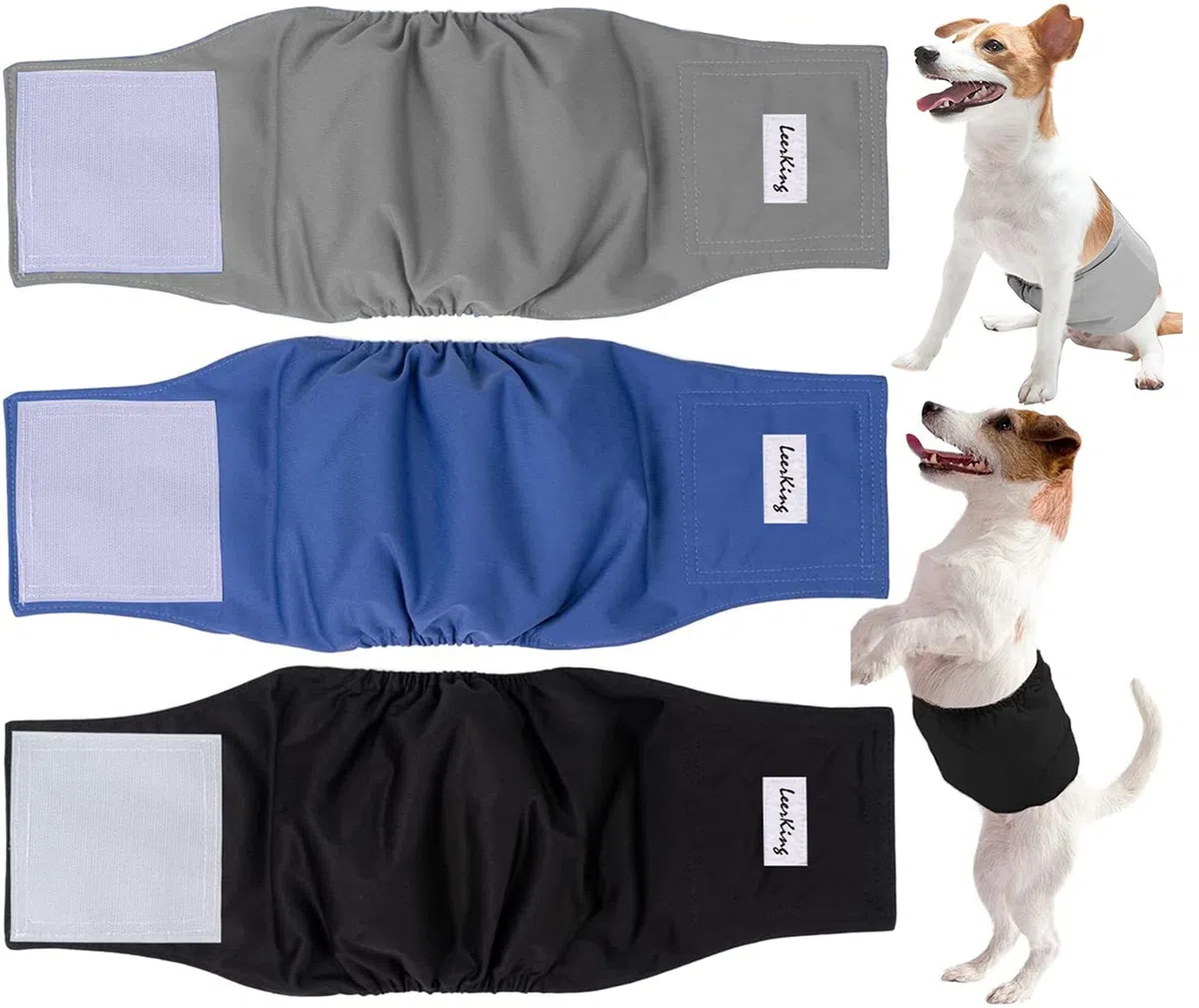 LeerKing Couches pour Chiens Male Lavable Lot de 3 Bandeau Ventrale Réutilisables Très Absorbantes pour Chiens Anti-Pipi Incontinent de Petite Moyenne et Grande Taille L