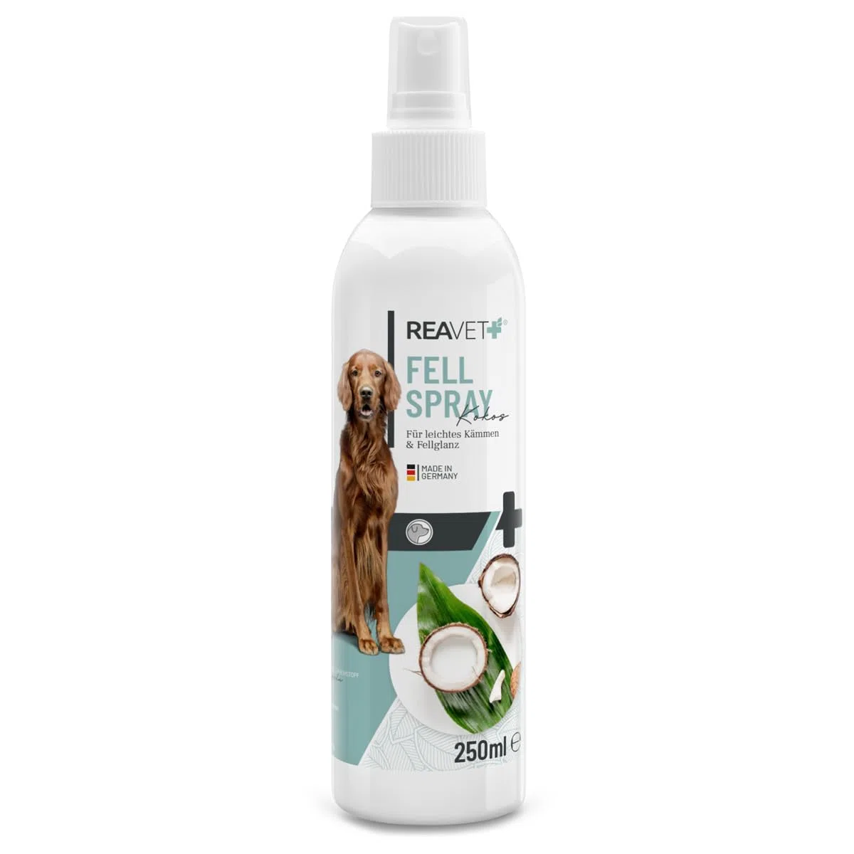 ReaVET Spray d'entretien pour le pelage à la noix de coco 250 ml – Spray doux pour chiens et chats – Spray démêlant & aide au peignage – Avec spray de coco et huile de coco