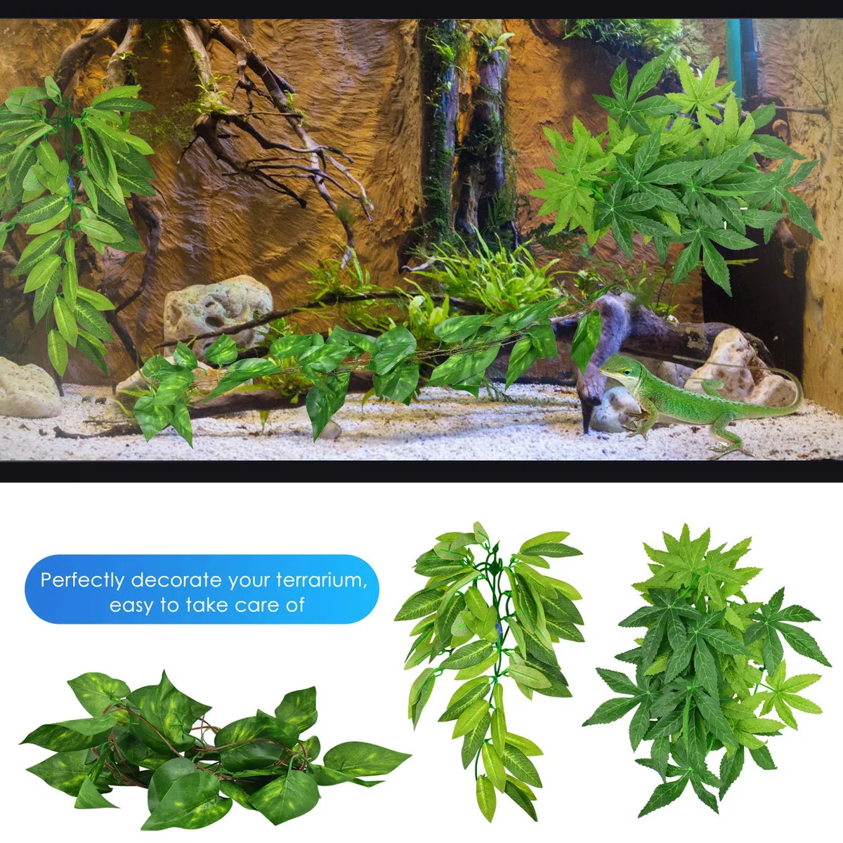 ERKOON Lot de 3 plantes artificielles en plastique pour aquarium et terrarium