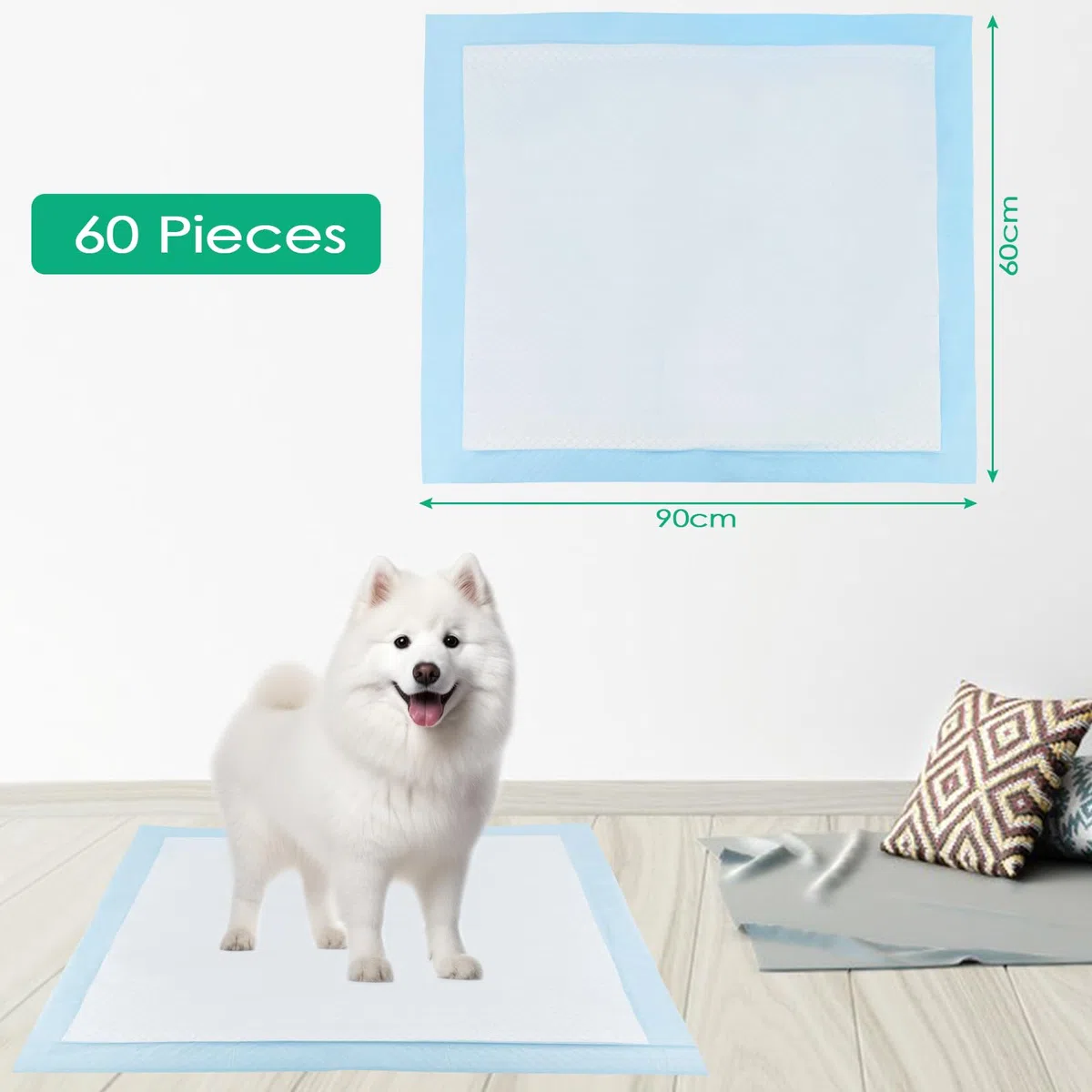 60 Pièces Alaise pour Chien, 60 x 90cm Alese Chiot, Tapis Absorbant Chien, Apprentissage de la Propreté Anti-Fuite Résistante Impermeable, Alese Jetable Séchage Rapide