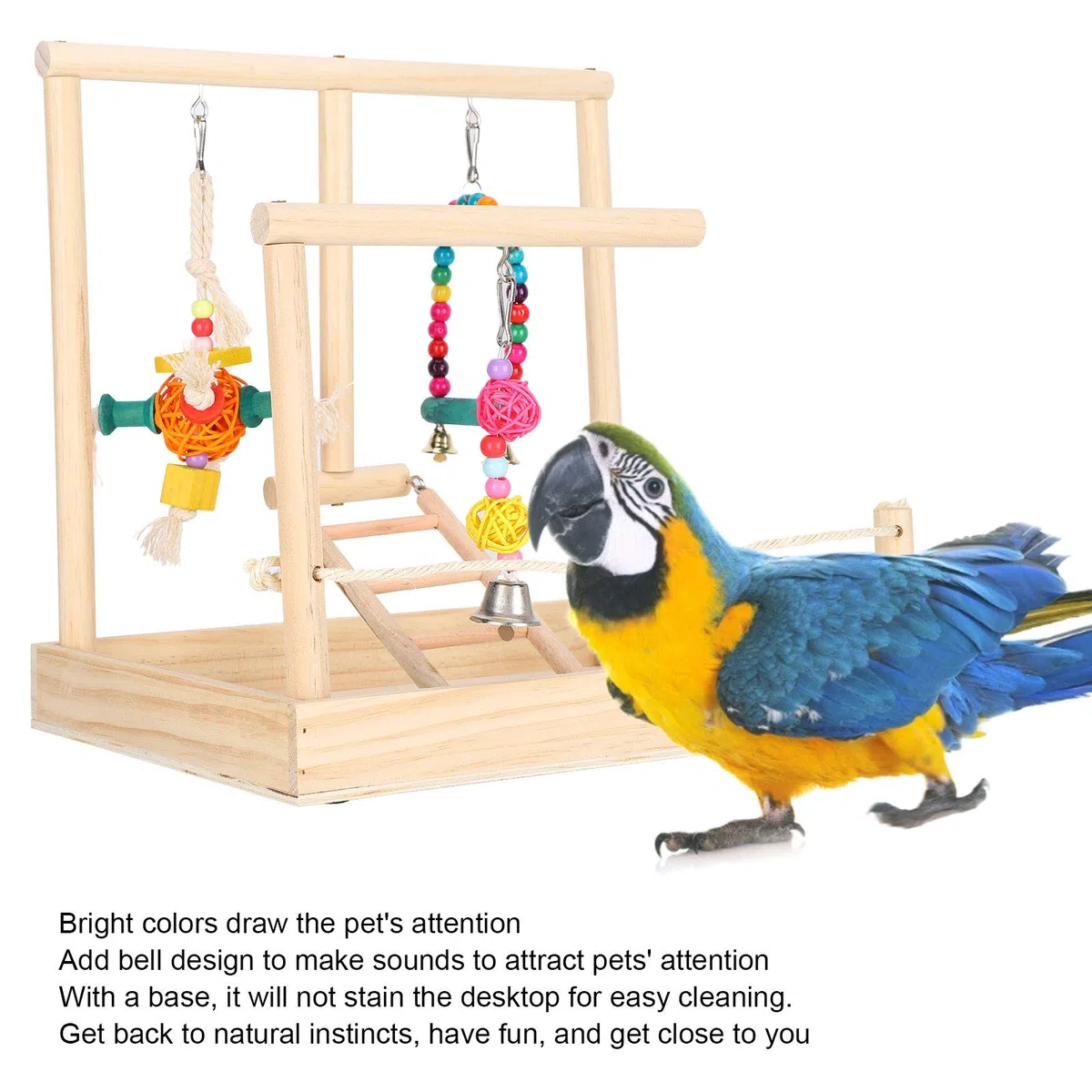 Aire de Jeux pour perroquets – Support en Bois Massif pour Oiseaux – avec Un Design de Cloche de Base – Couleurs Vives – Support de perchoir pour Cage à Oiseaux, Fournitures