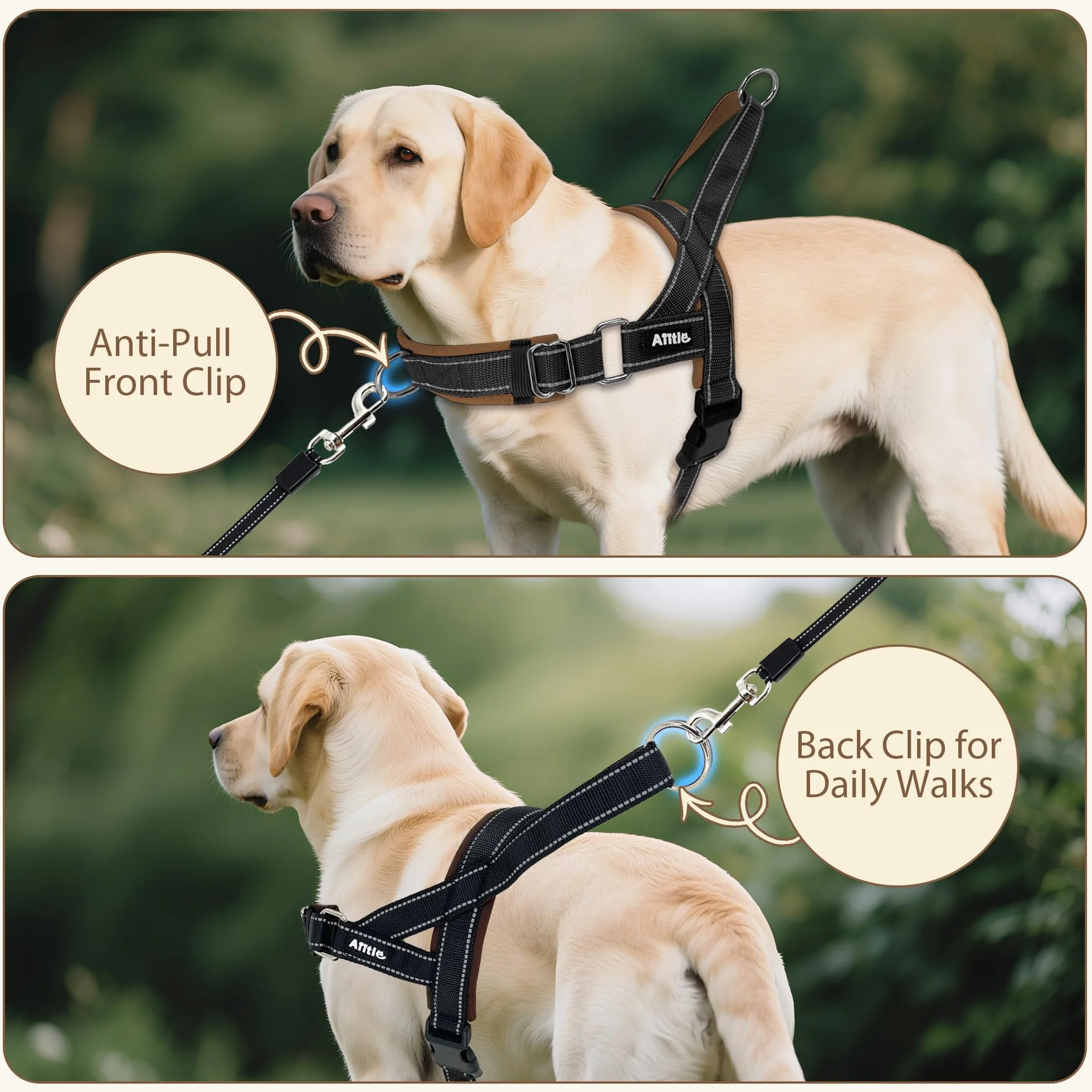 AIITLE Harnais réglable amélioré pour Chien, rembourré, Doux et Confortable, Gilet Tactique Anti-Fuite, Harnais réfléchissant léger pour Chiens de Taille Moyenne Noir-Brun M