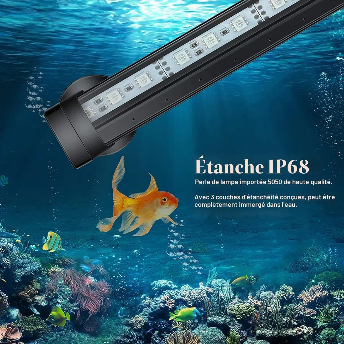 Tube LED RVB à bulles d'air pour aquarium, 16 couleurs, 4 modes, télécommande IP68 submersible (18 cm)