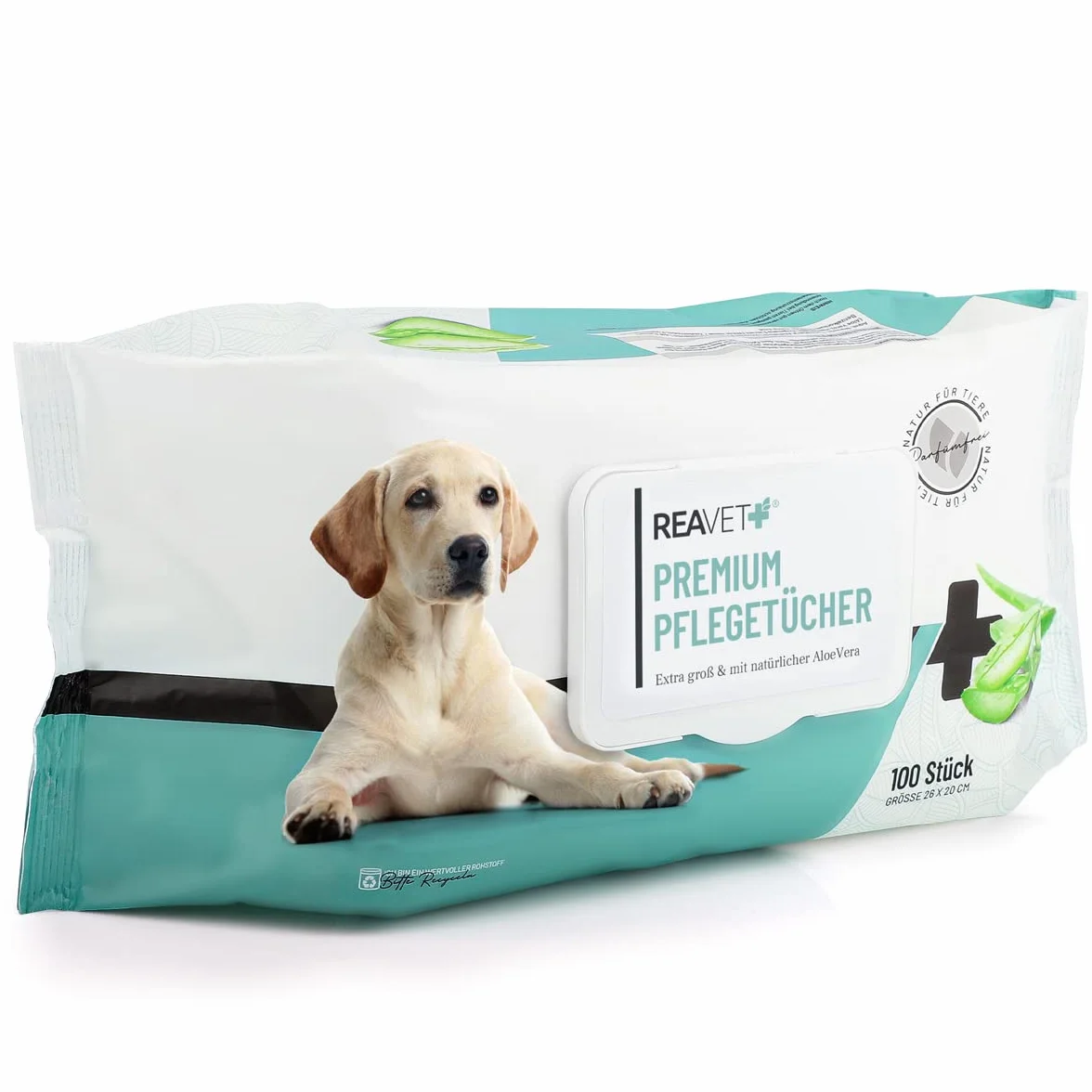 ReaVET lingettes de soin chien, 100 pièces, lingettes humides XXL chien, lingettes de soin chiens, lingettes humides fond de chien, extra larges lingettes nettoyantes hypoallergéniques