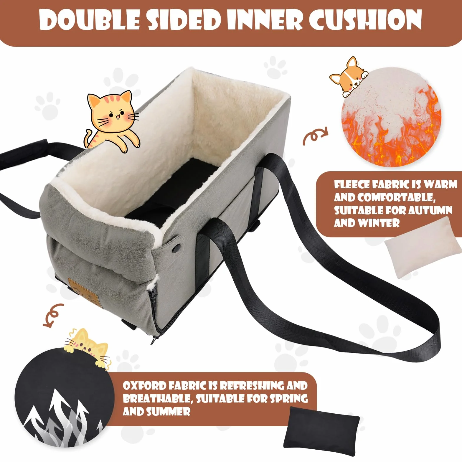 Siège Auto pour Chien Chat, Siège d'auto pour Chiens de Petite Taille avec Ceinture de sécurité Stable, Siège rehausseur de Voiture Amovible et Lavable, Console Centrale pour Chiens et Chats