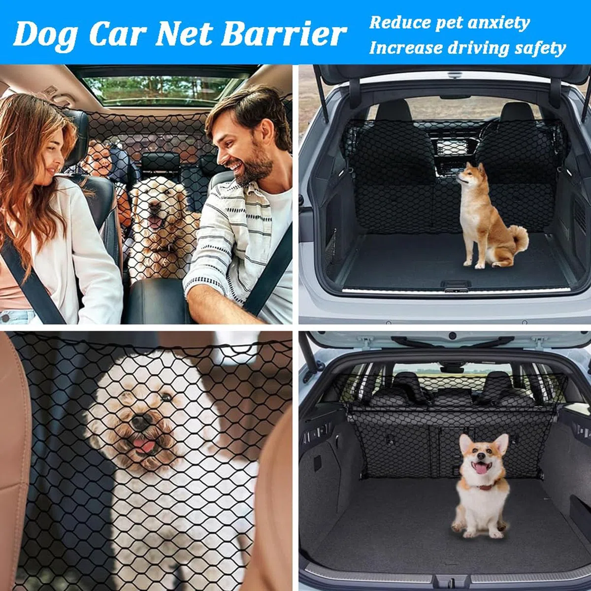 Filet de Protection Chien Voiture, pour Ford Ranger 2020 2021 2022 2023 2024 2025 2026 Grille de Séparation Bagage Barrière de Sécurité Élastique Double Couche