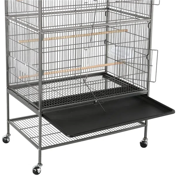 Abician Voliere Oiseaux Interieur sur Pied Grand Cage Oiseaux sur roulettes en Métal Cage à Oiseaux pour Perroquet Perruches 79 x 52 x 132 cm