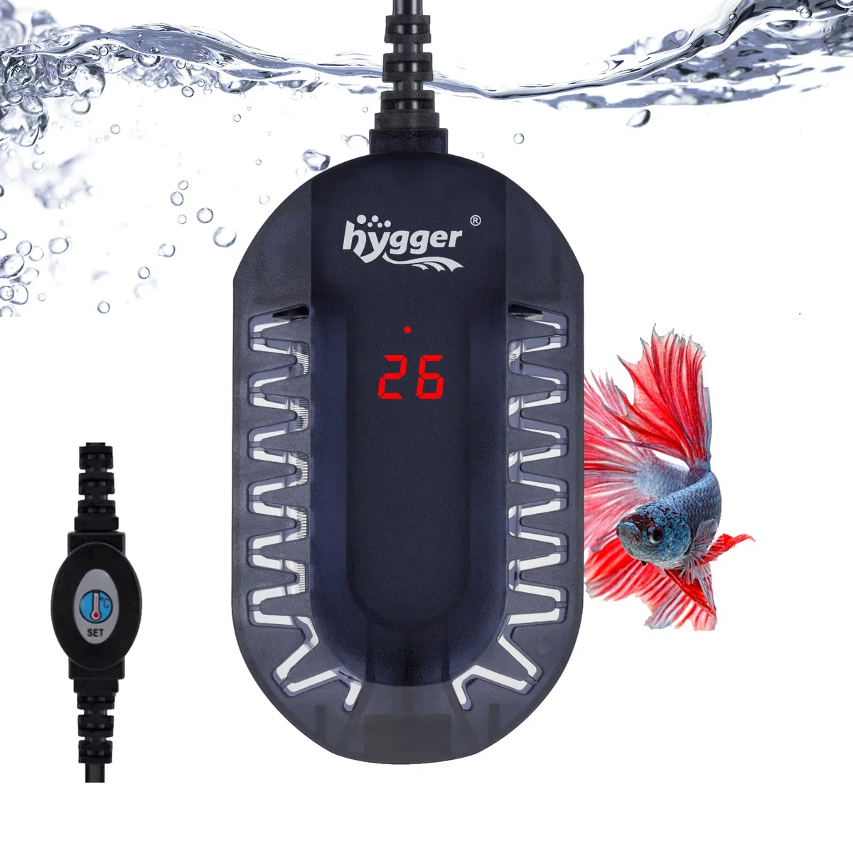 hygger Chauffage d'aquarium,Mini Chauffage Aquarium,50 W Température réglable Chauffage pour Aquarium avec contrôleur Externe et thermomètre intégré pour 1 à 24L