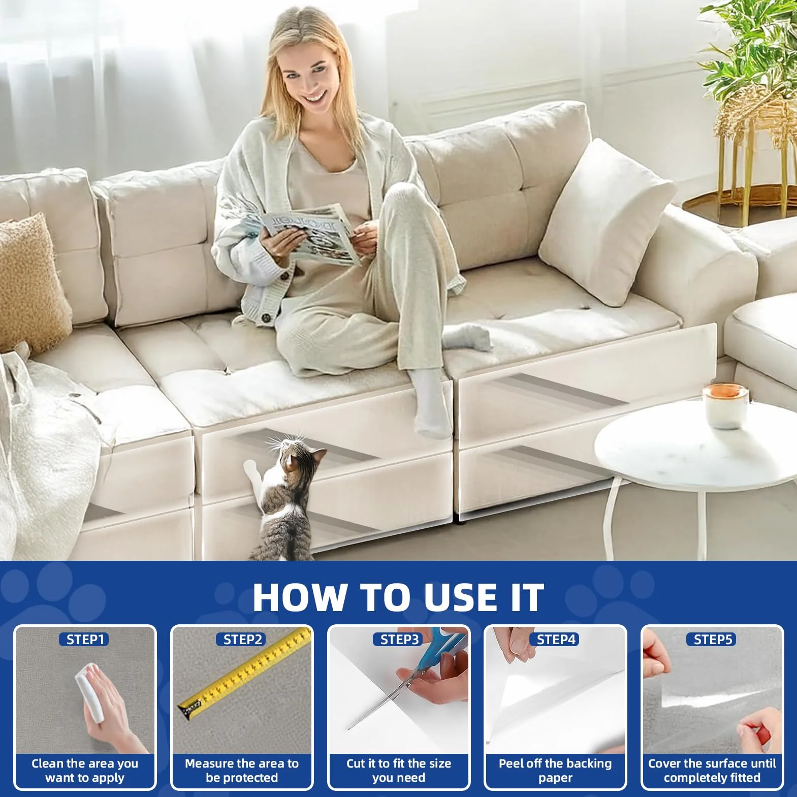 Protection Canape Chat Anti Griffe Transparent Invisible 42 * 500CM：TOOSOFt Protege Canape Griffe Chat Extra Long - Film Protection Mur Chien Adhesif Autocollant pour Meubles,Porte,Mur,Comptoirs