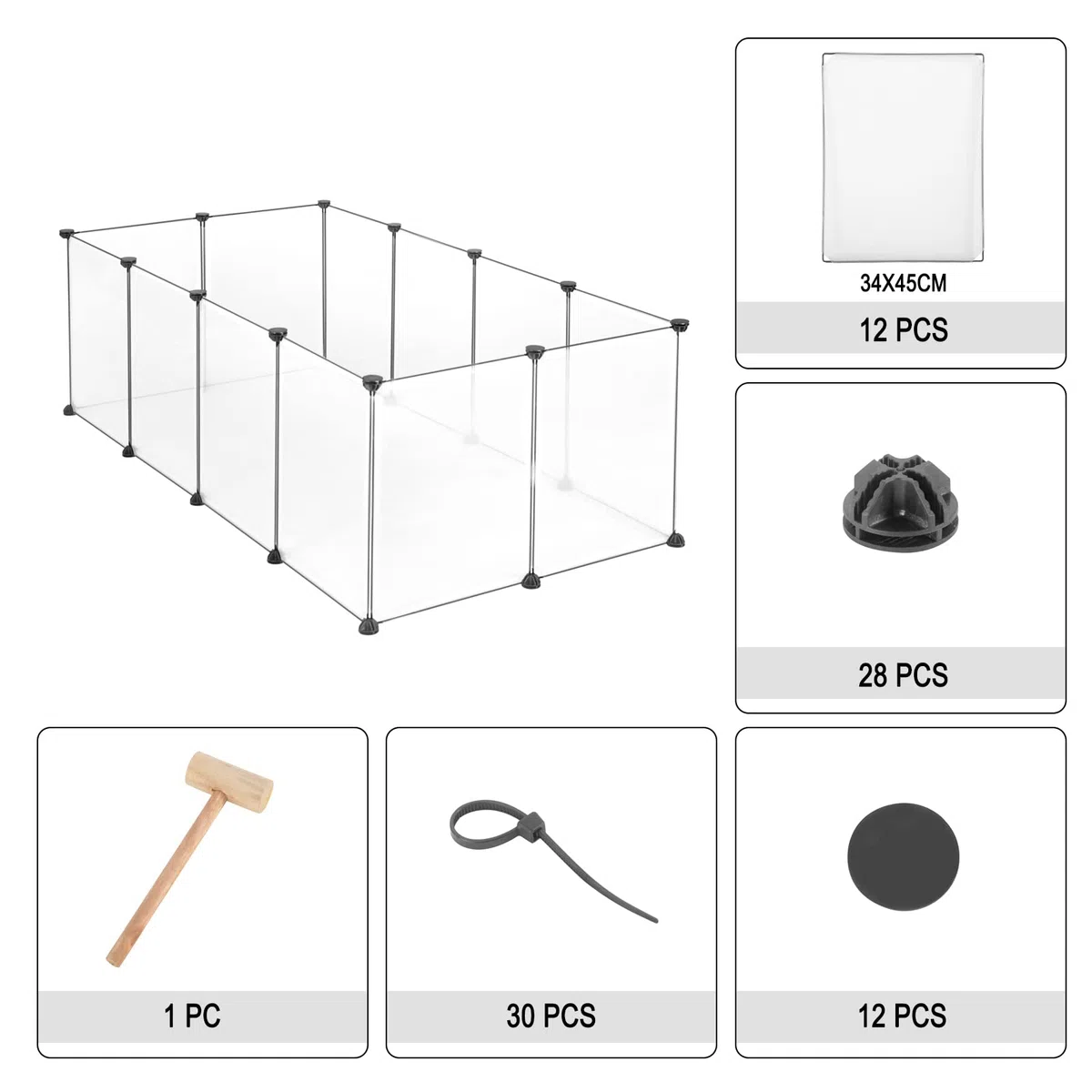 EUGAD Enclos Lapin, Parc Lapins en Plastique, Intérieur Enclos Modulable Lapin, Parc Enclo pour Petits Animaux, Cochon d'Inde, Lapin, Hérisson 145x75x46cm Transparent
