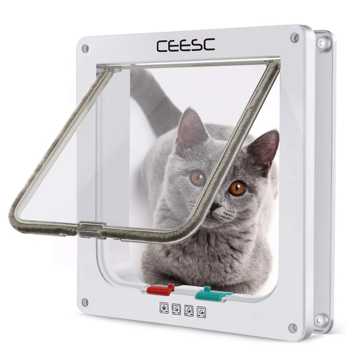 CEESC Chatière pour Chat, Chatière Verrouillable à 4 Voies pour Chat, Petit Chien, Facile à Installer et à Utiliser(M,Blanc)