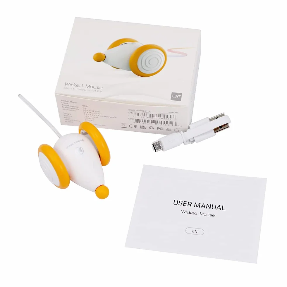 INF Souris jouet électrique pour chat, souris jouet pour chat avec câble USB, souris jouet interactive avec queue lumineuse