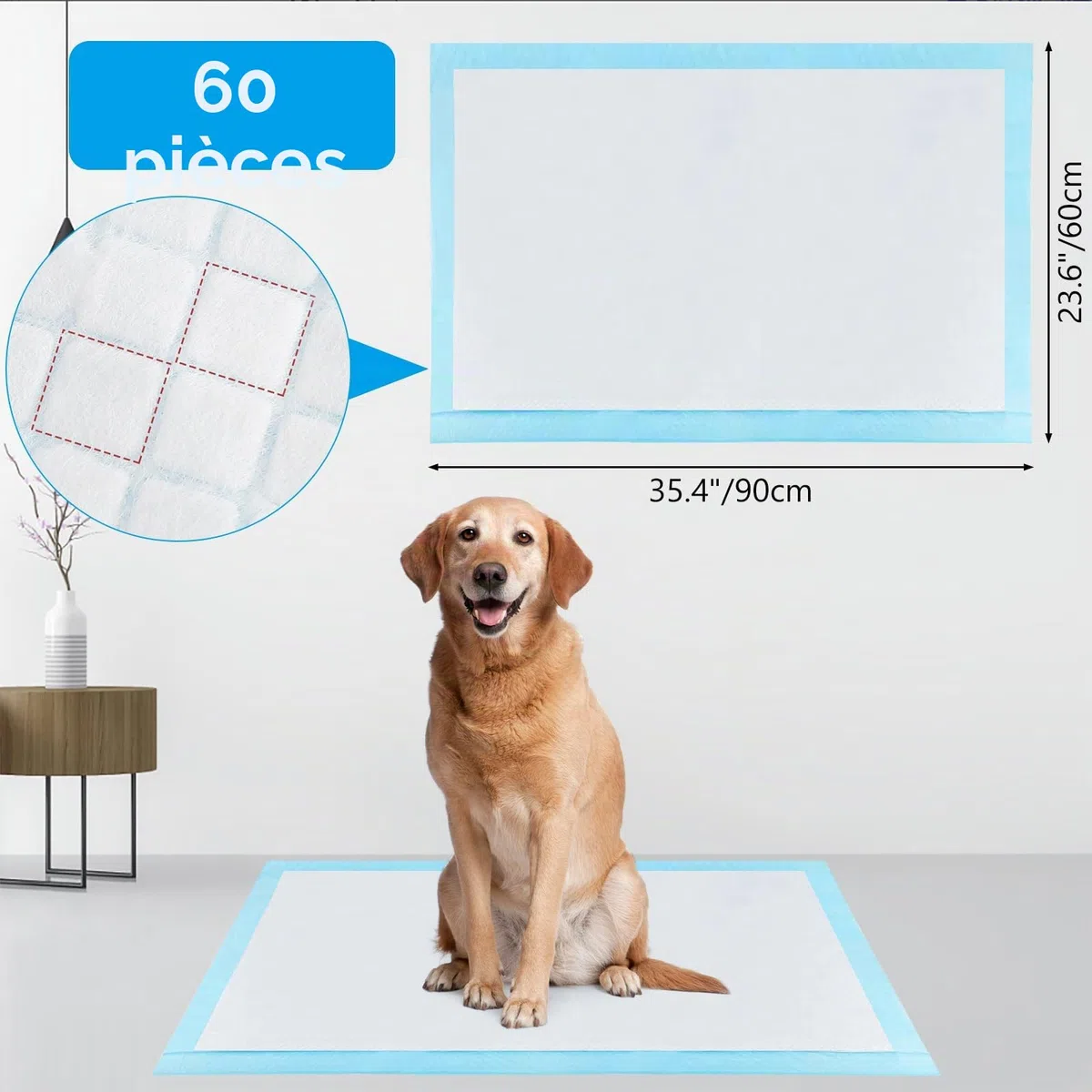 60 Pièces Alaise pour Chien, 90 x 60cm Alese Jetable, 5 Couches Tapis Educateur Chiot, Tapis Hygiénique Absorbant, Anti-Fuite et Séchage Rapide