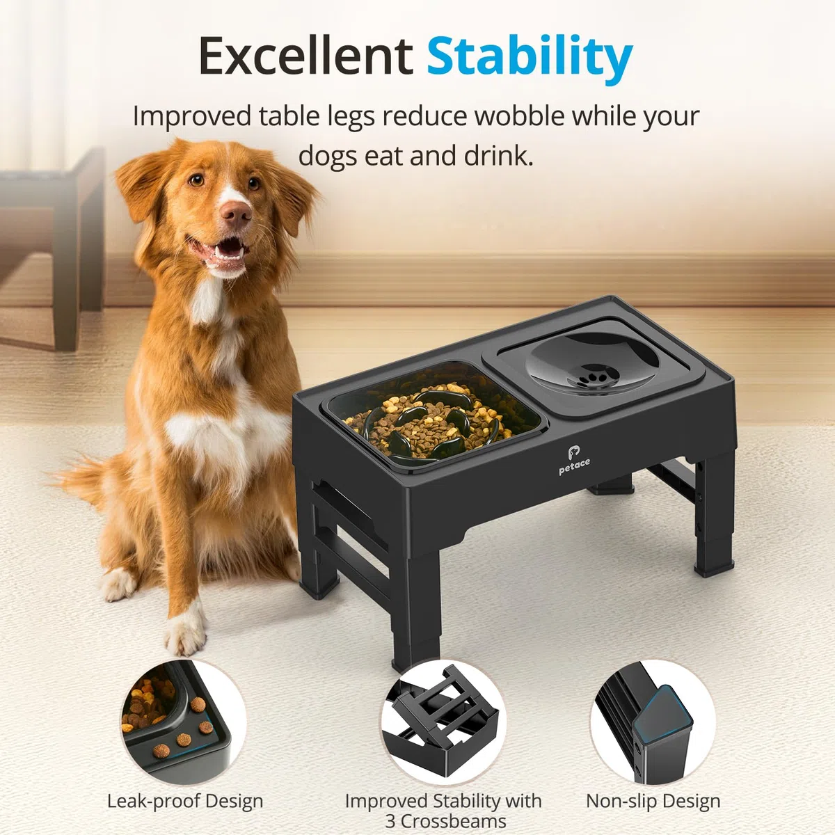 Gamelles Surélevées de 4 Hauteurs Ajustables, Support avec Gamelle Anti-Glouton et Gamelle Eau Anti-Éclaboussure pour Chien de Taille Moyenne et Grande