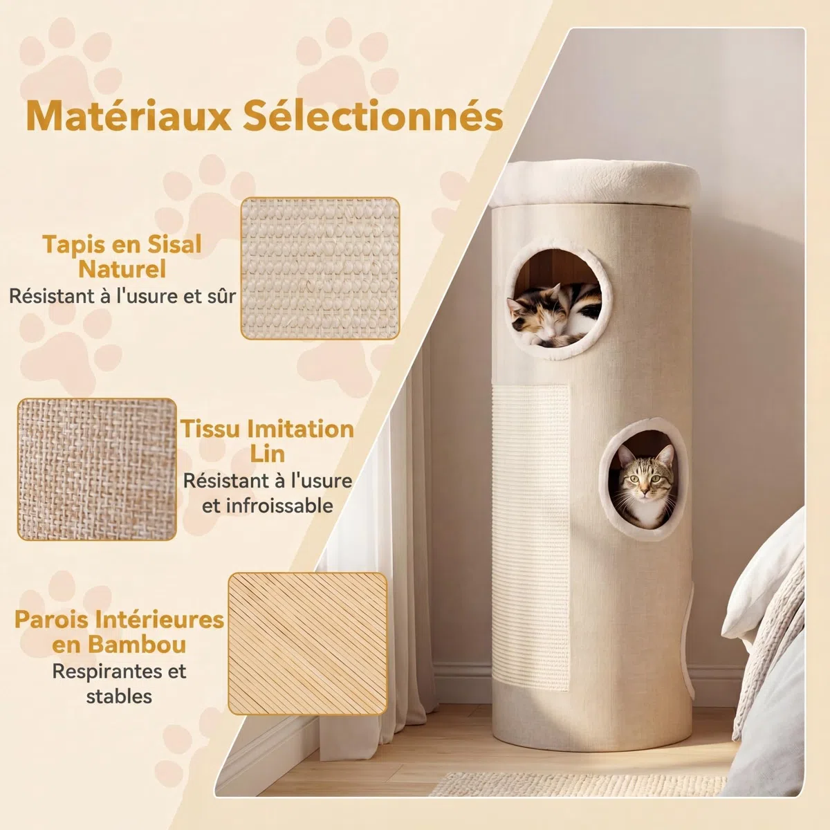 GYMAX Griffoir Dome 113cm avec Perchoir Souple, Tonneau à Griffer pour Chats, avec 3 Entrées, 2 Panneaux en Sisal à Gratter, Tissu Respirant, Matériau Intérieur Naturel