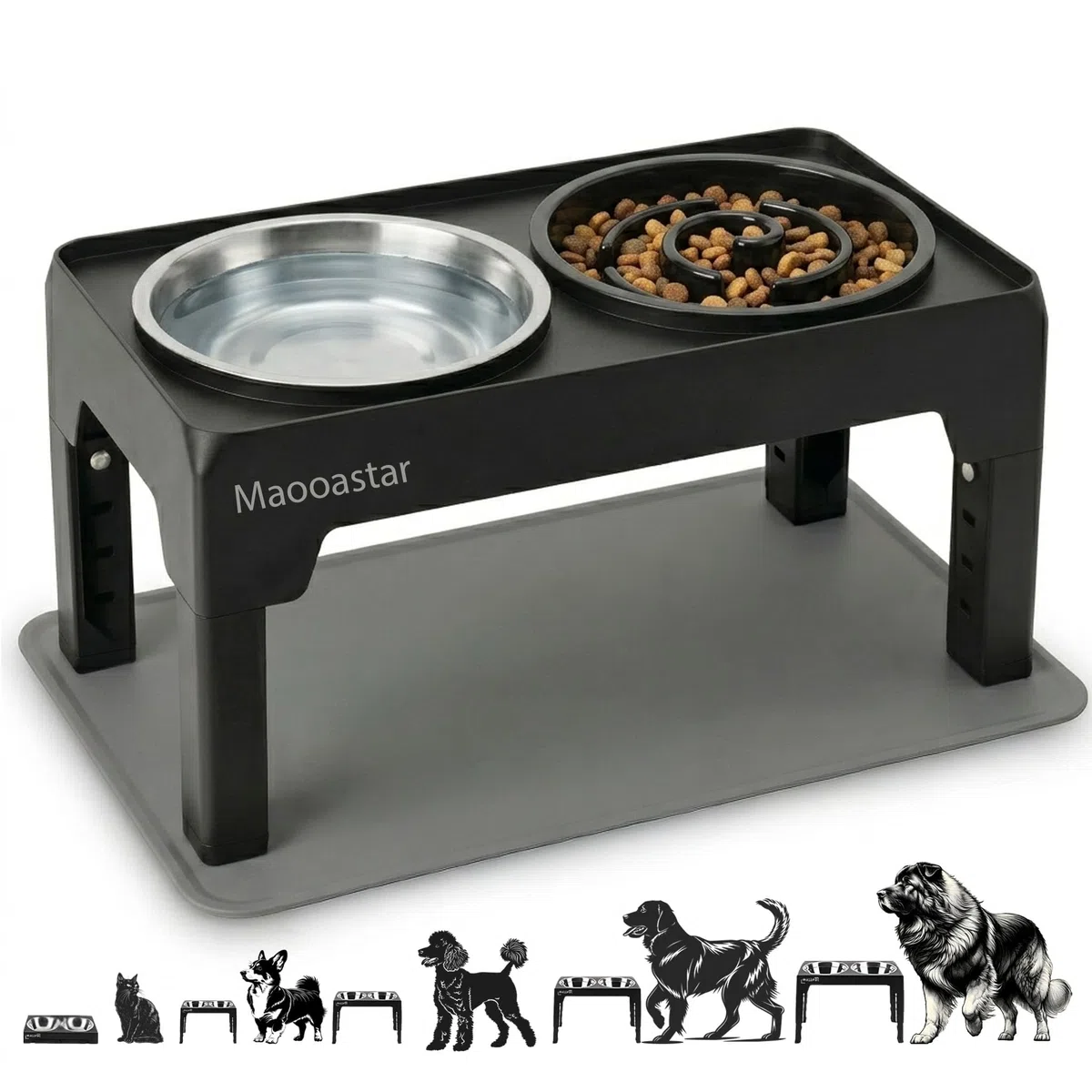 Gamelle Surélevée pour Chien Réglable – 5 Hauteurs Ergonomiques – Améliore Posture & Digestion – 2 Bols INOX 1200ml + Anti-Glouton 800ml – Tapis Antidérapant – Chiens Petits, Moyens, Grands
