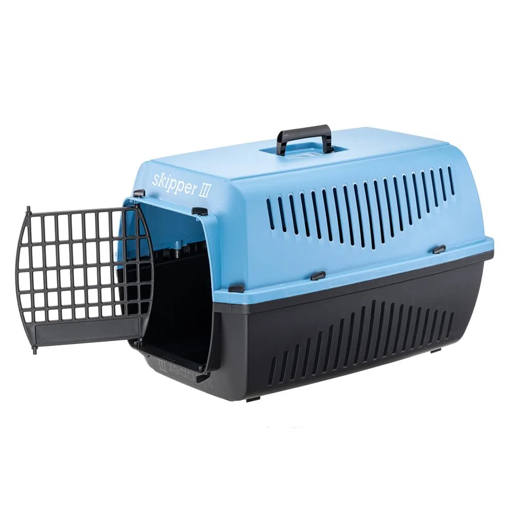 Ferplast Caisse de Transport Chat Panier de Transport pour Chiens Petits Max 10 Kg, Voyage Animaux domestiques, Plastique avec Poignée Pliante, 62x41xh38 cm, Bleu
