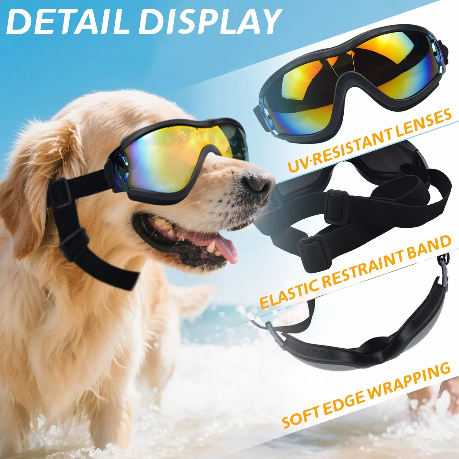Lunettes de Soleil pour Chiens Protection UV, Protection des Yeux pour Chiens De Taille Moyenne Et Grande, Coupe-Vent, Sangle Réglable (Black Red)